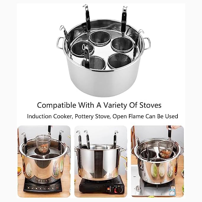 RSBFER Commercial Stainless Steel Pasta Cooker Set with Divider & Colander Strainer - 5-Hole Pasta Pot Insert for Cooking Pasta, Noodles, Vegetables | Perfect for Restaurants, Catering & Home Kitchen Use