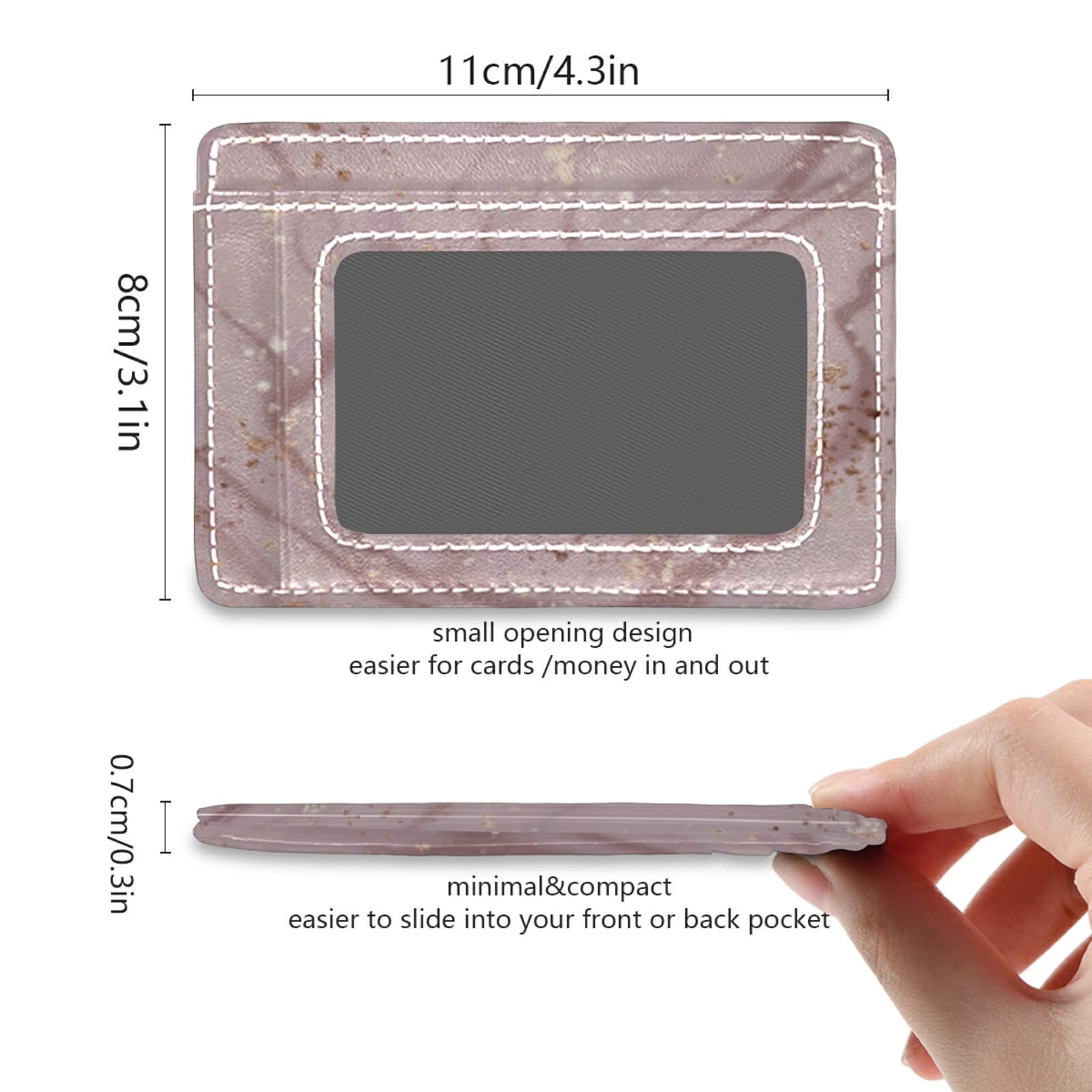 Pink Liquid Marble Rose Gold Dust Minimalist RFID Blocking Leather Wallet - Slim Front Pocket Card Holder for Men & Women | Stylish Gift for Everyday Use & Travel