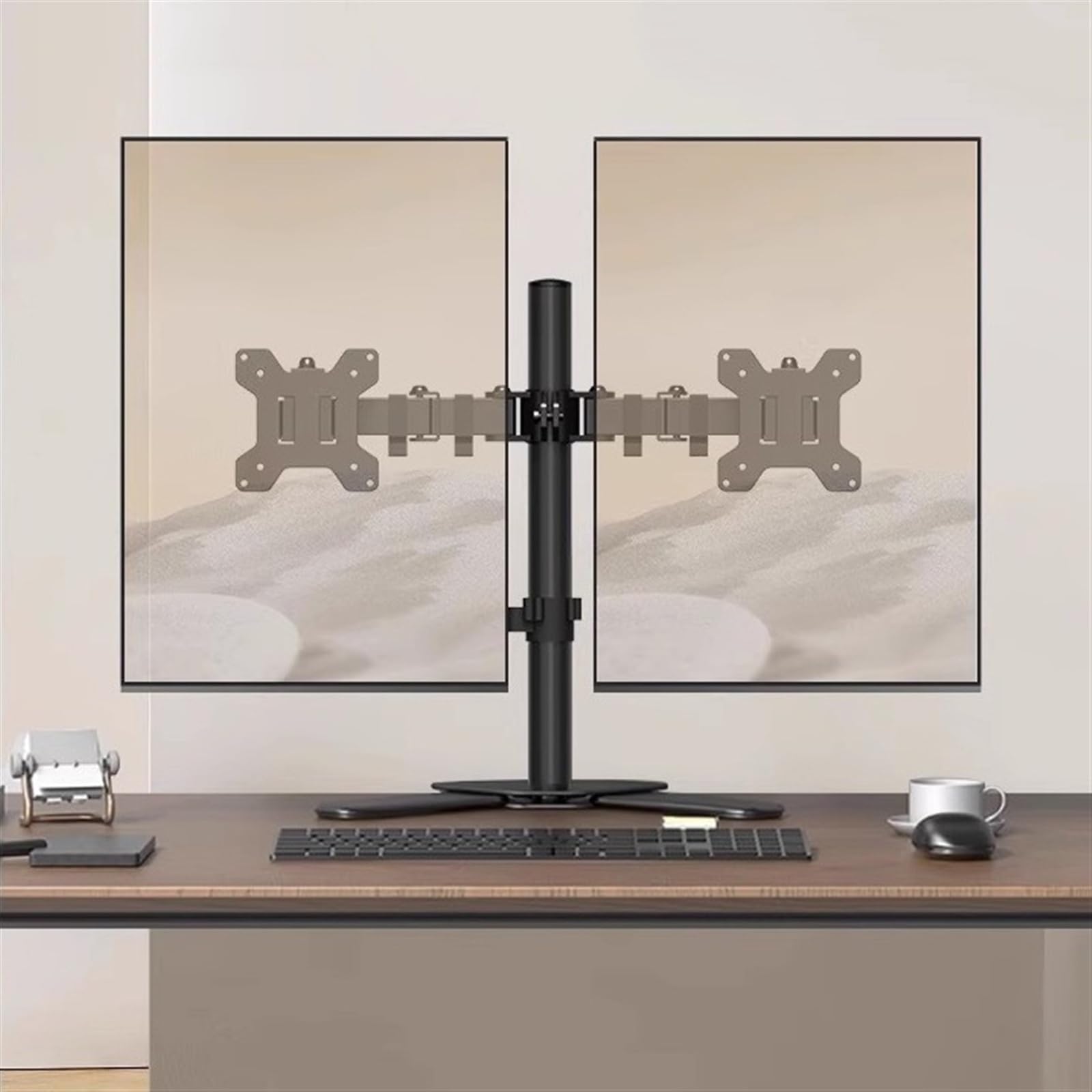 Adjustable Dual Monitor Stand for 2 Screens up to 30 inch - Heavy Duty Steel VESA Mount with Freestanding Base (26.4 lbs Capacity) - Perfect for Home Office, Gaming Setup & Workspace Ergonomics