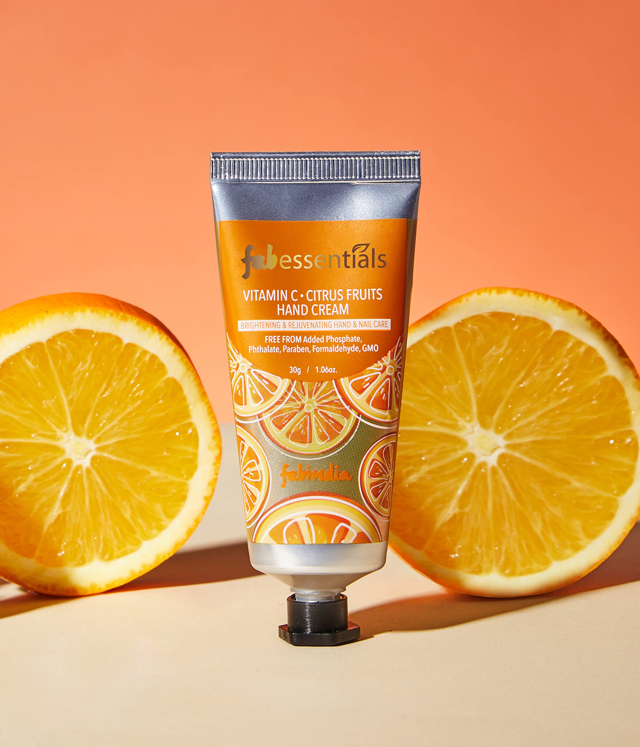 Fabessentials Vitamin C Citrus Fruits Hand Cream - 30gm | Moisturizing Hand Cream for Dry Rough Hands | Brightening & Nourishing Hand & Nail Care | Unisex Hand Moisturizer for Women & Men | Perfect for Daily Hydration, Office Use & Travel Skincare