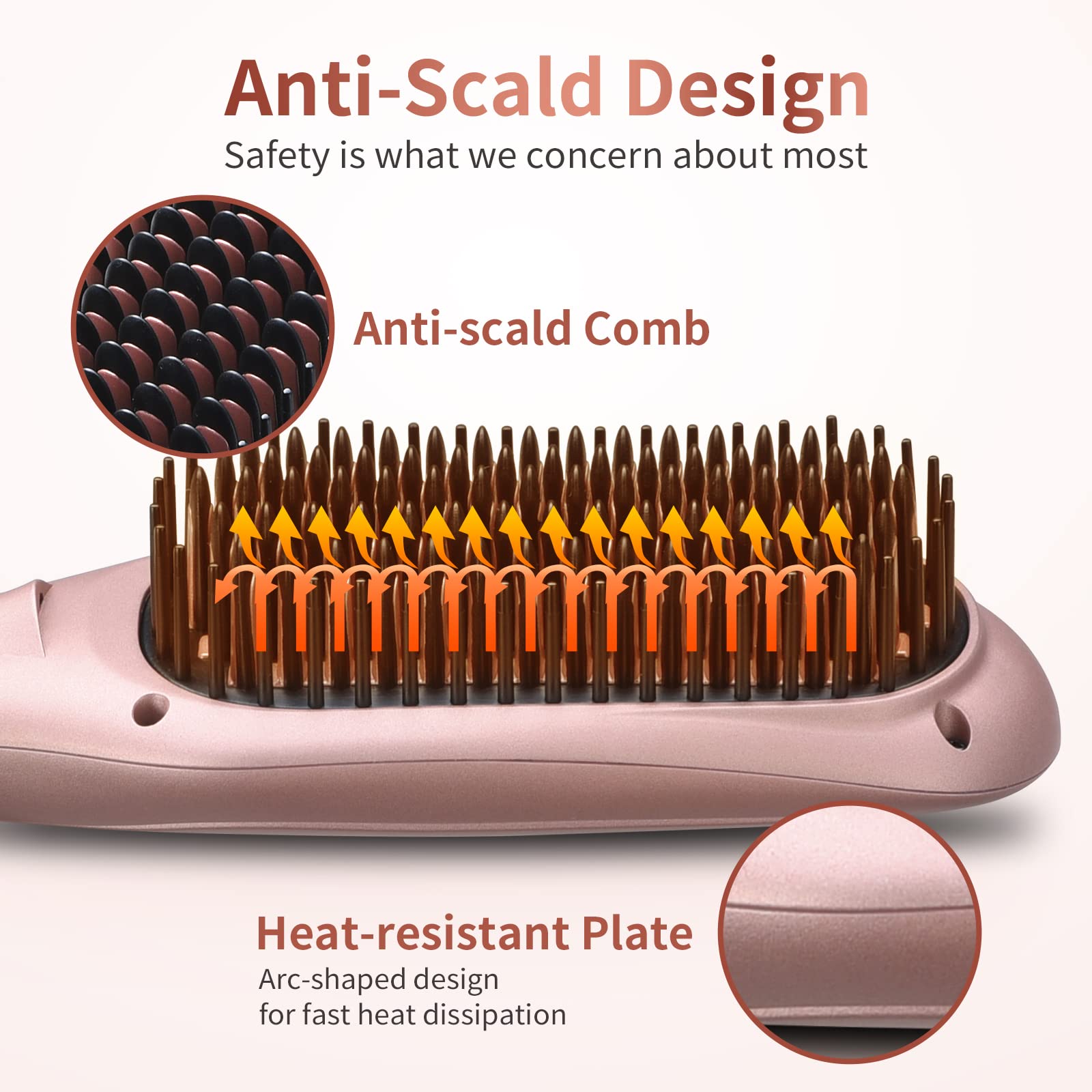 Rose Gold Ionic Hair Straightener Brush - 15 Temperature Settings, Auto Shut Off & Anti-Scald Safety - Salon Quality Straightening Comb for Smooth, Frizz-Free Hair at Home | Perfect for Styling, Travel & Daily Use