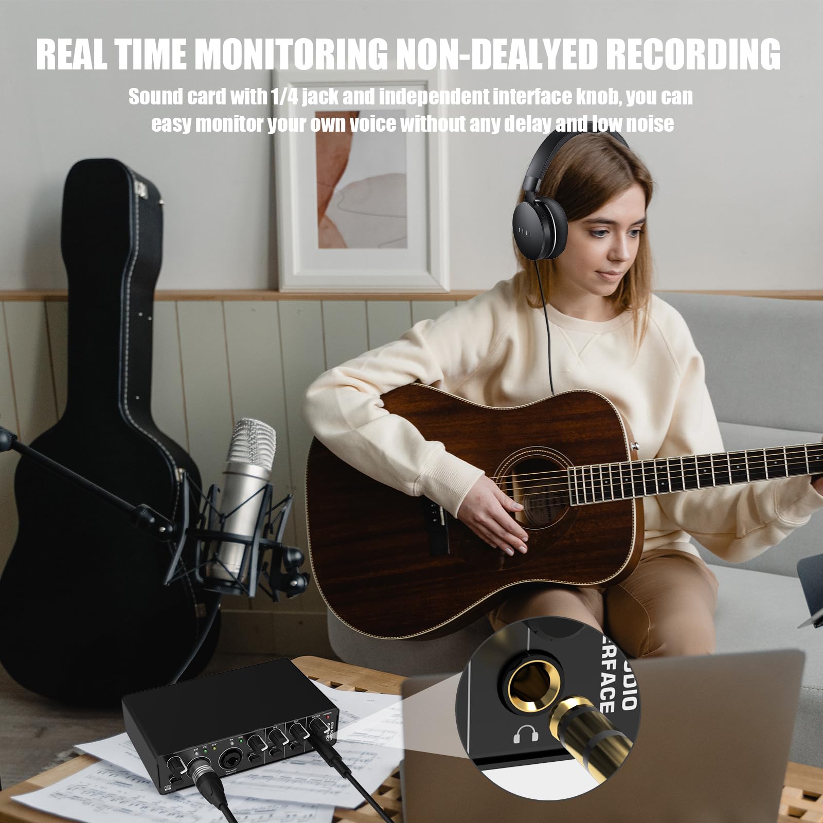 Professional USB Audio Interface - 2 In 2 Out with 48V Phantom Power, XLR/TSR/TS Ports for Recording, Mixing & Podcasting | Studio Quality Mic Preamp for Guitar, Vocals & Streaming (Model 2) | Perfect for Home Studios, Live Performances & Content Creation