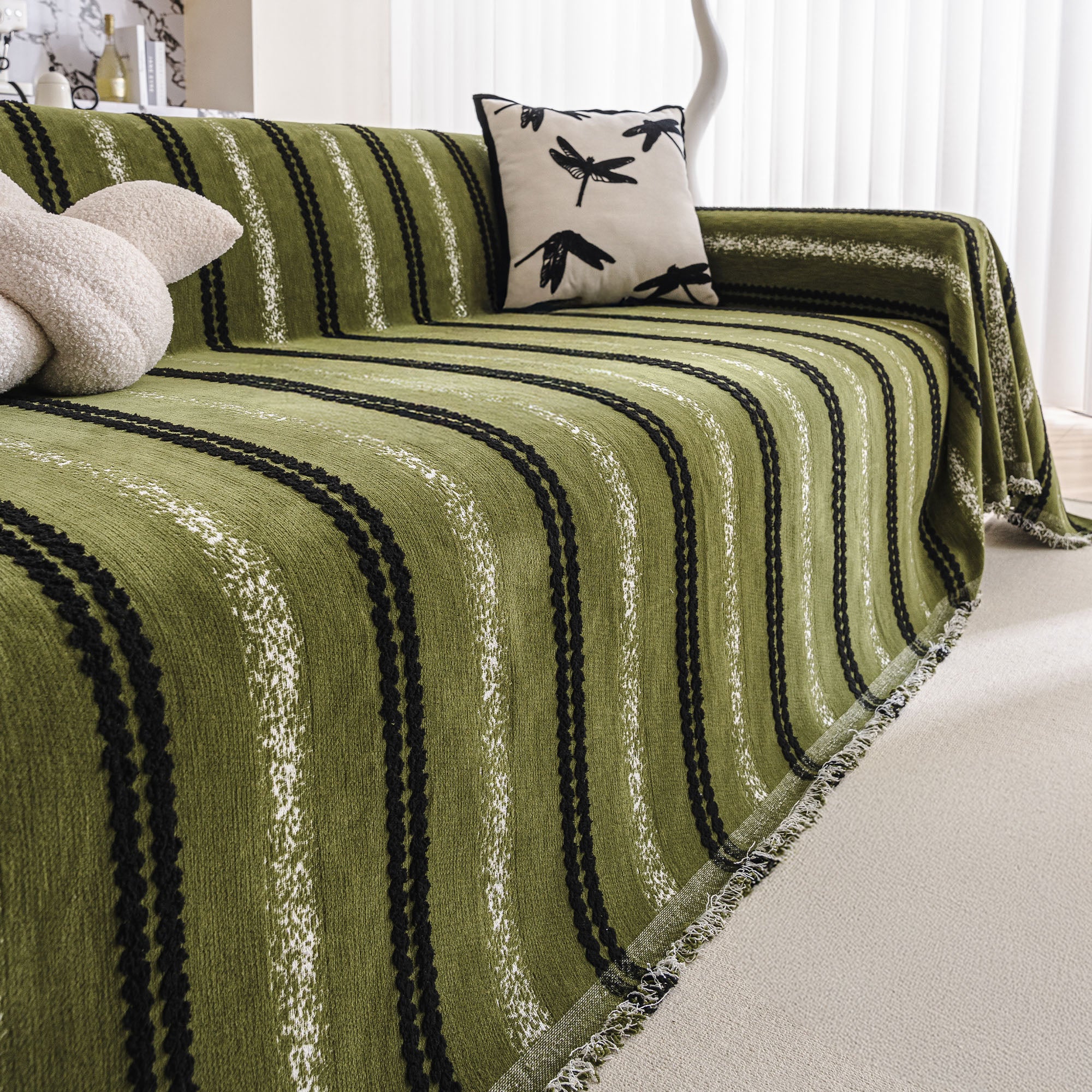 Textured Stripes Modern Soft Durable Pet-Friendly Sofa Cover – Machine Washable Minimalist Couch Protector for Living Room, Bedroom & Home Decor