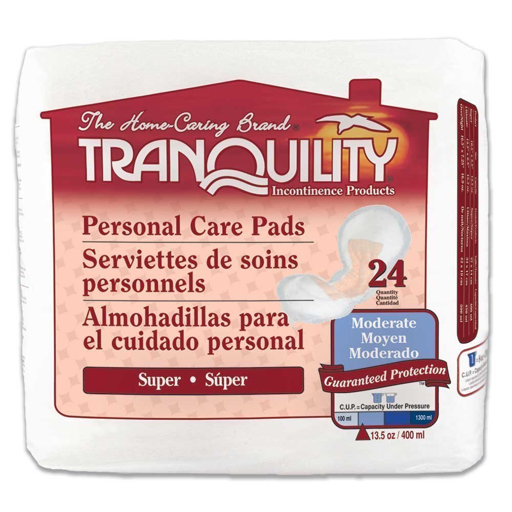 Tranquility Super Absorbent Personal Care Pads - Case of 96 - Ideal for Incontinence Protection, Bedside Care & Overnight Use