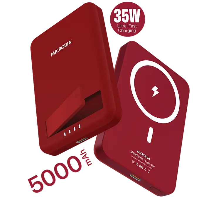 MICRODIA SNAPPower™ MagGo 35W Magnetic Wireless Power Bank - 5000mAh Portable Charger with 15W Wireless & 20W USB-C PD Fast Charging, Built-in Kickstand for iPhone 14/13/12, Samsung Galaxy, Perfect for Travel, Work & Outdoor Adventures
