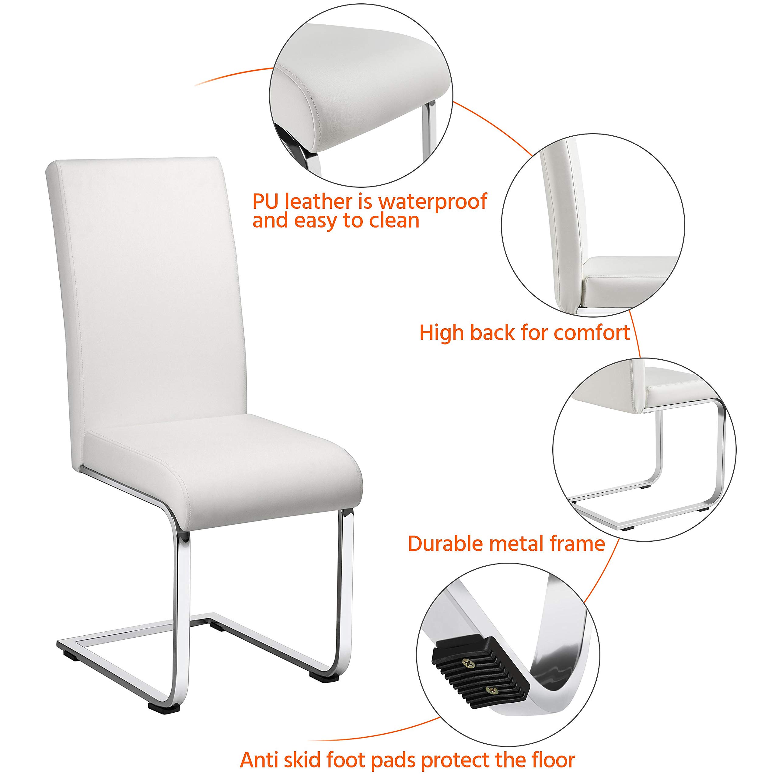 YAHEETECH 4-Piece Modern Dining Chairs Set - PU Leather Upholstered Armless Side Chairs with High Back & Metal Legs for Kitchen, Dining Room, Living Room - Perfect for Small Spaces, Breakfast Nook, and Contemporary Home Decor (White)