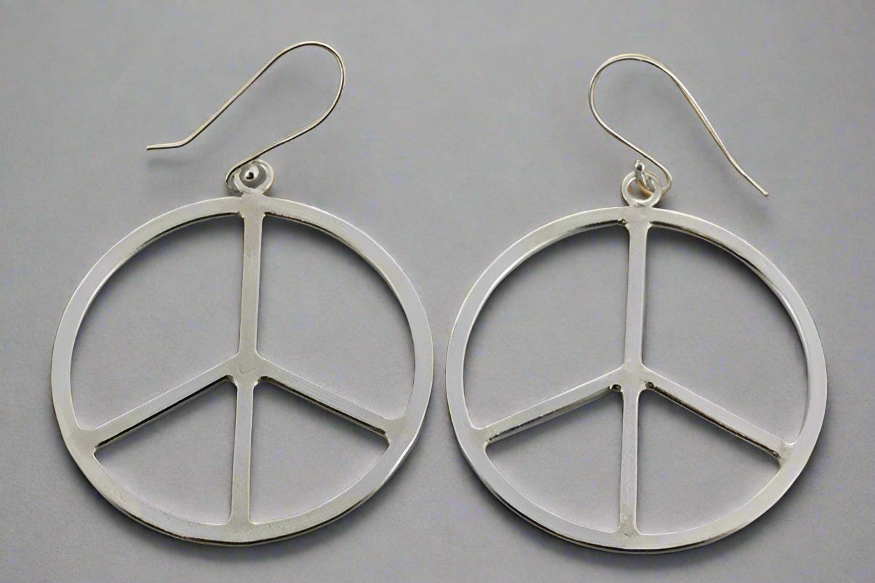 Large Peace Earrings Pure Silver 925 - Elegant Hoop Earrings for Women, Perfect for Everyday Wear & Special Occasions