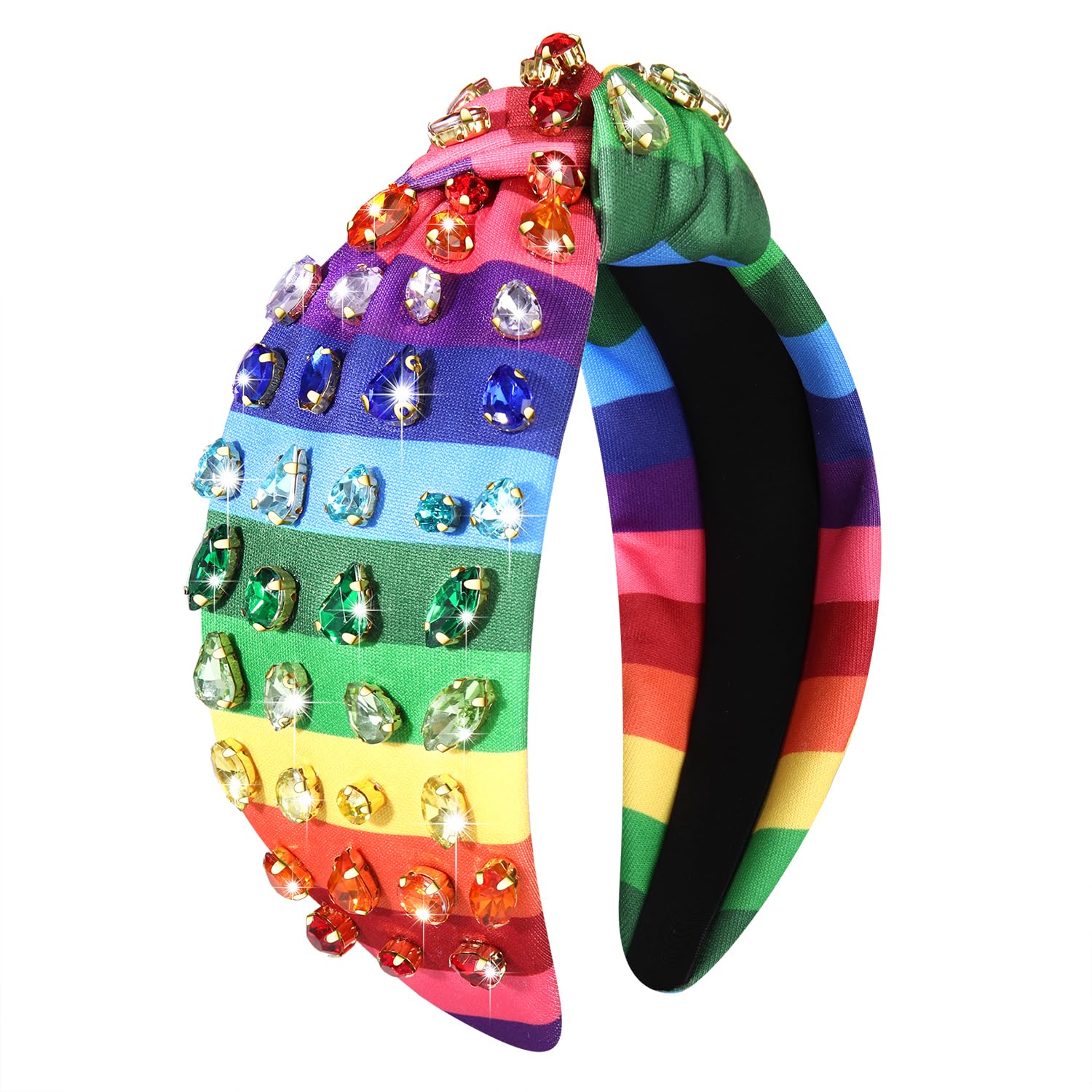 Rainbow Headbands for Women - Colorful Pride Heart Flag Knotted Rhinestone LGBTQ Hair Accessories for Bisexual & Gay Outfits | Perfect for Pride Parades, Festivals & LGBTQ+ Events