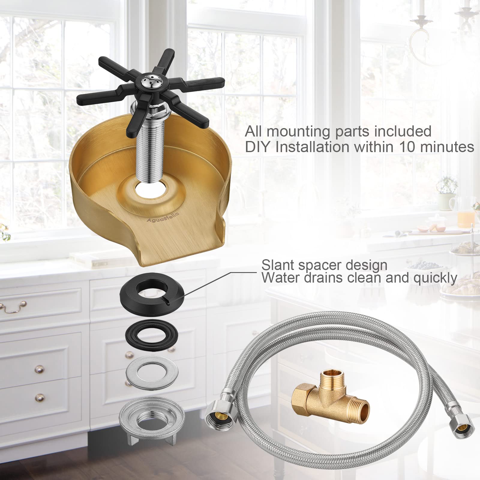 AguaStella ASR01GS Premium Gold Metal Glass Rinser with Cover - Kitchen Sink & Bar Sink Accessory for Wine Glasses, Cups & Dishware | Perfect for Home Bars, Restaurants & Dishwashing Stations