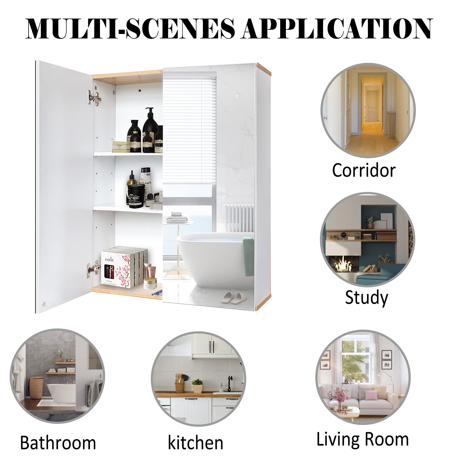 HomVent White Wall Mounted Bathroom Mirror Cabinet - Over Vanity Medicine Storage with Double Doors & Adjustable Shelf, Space Saving MDF Board (2-Door) - Perfect for Small Bathrooms, Apartments & Modern Home Decor