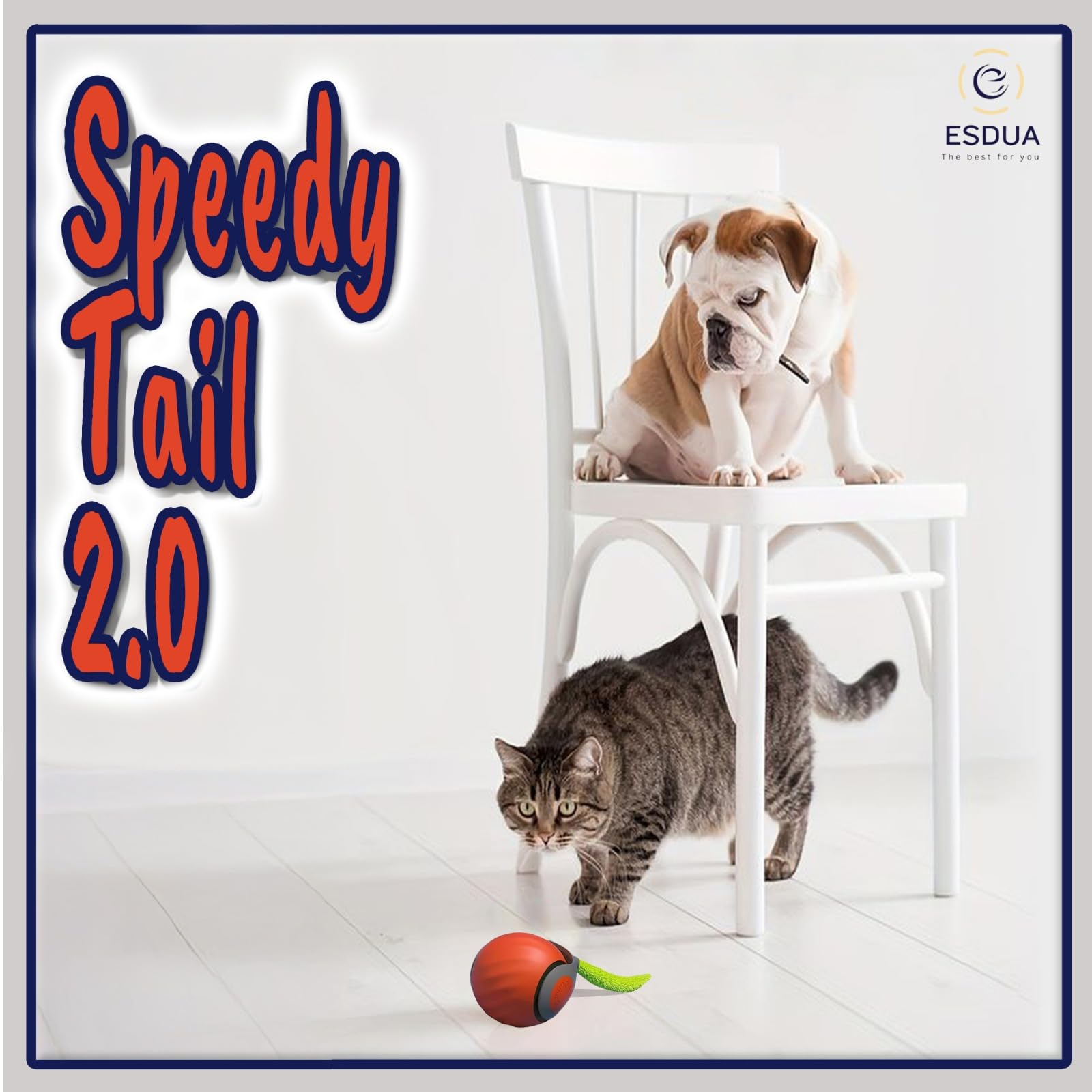 Speedy Tail 2.0 - USB Rechargeable Interactive Cat Toy with Automatic Moving Ball & Replaceable Tails - Smart Pet Toy for Indoor Cats & Dogs - Perfect for Playtime, Exercise & Boredom Relief
