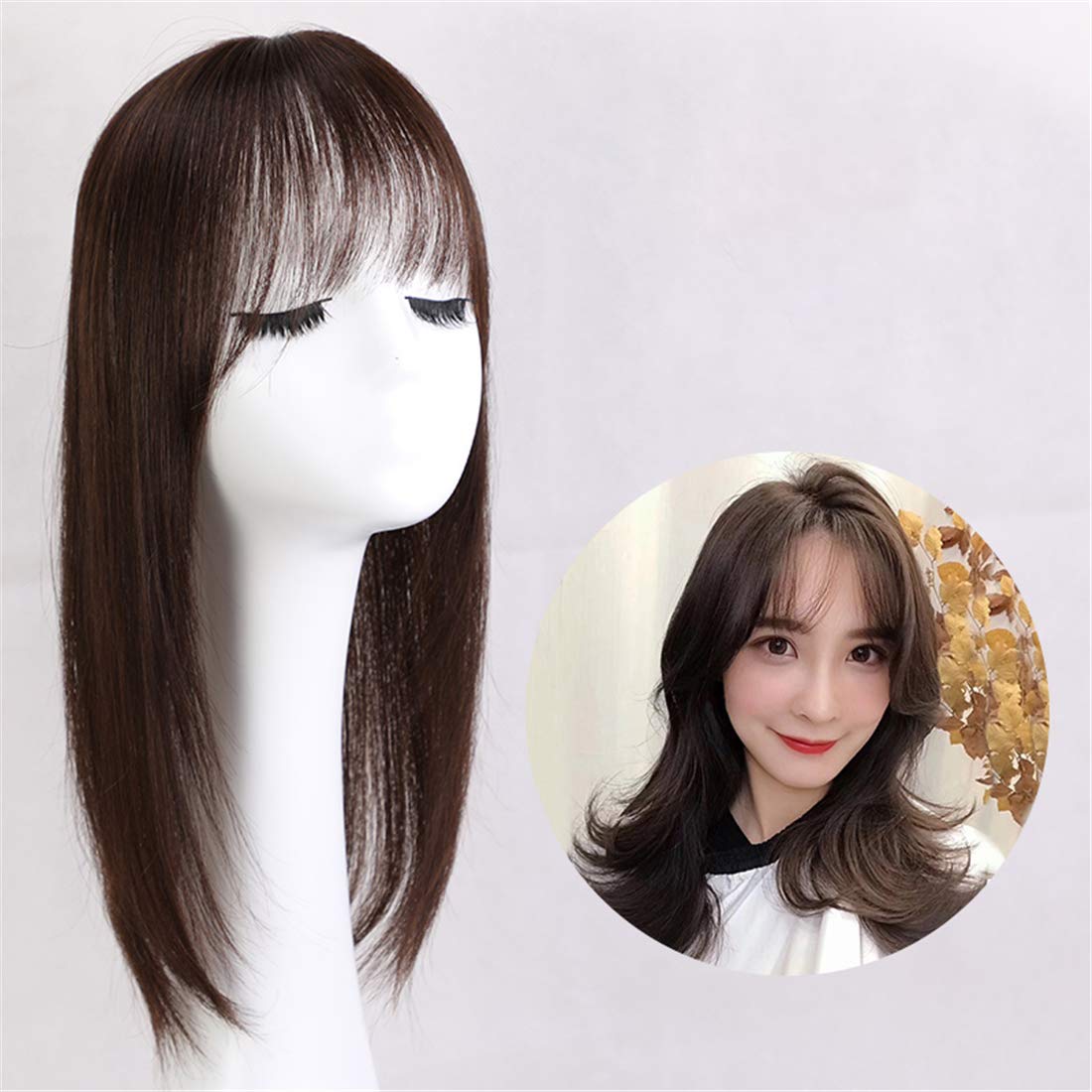 LXUE Clip-In Human Hair Topper for Women with Bangs - 16
