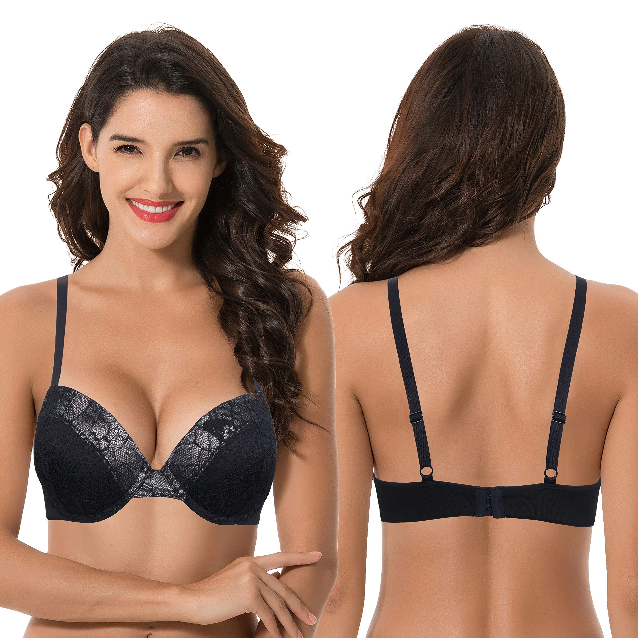 Curve Muse Women's Plus Size Push Up Bra - 1.5 Cup Enhancement Underwire Lace Bra for Full Coverage & Lift | Perfect for Everyday Wear, Date Nights & Special Occasions