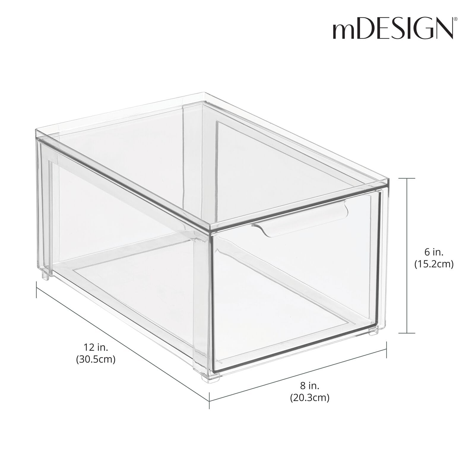 mDesign Clear Plastic Pantry Storage Bins with Pull-Out Drawers - 8-Pack Stackable Kitchen Organizers for Cabinets, Fridge & Freezer - Lumiere Collection - Perfect for Meal Prep, Grocery Storage & Home Organization