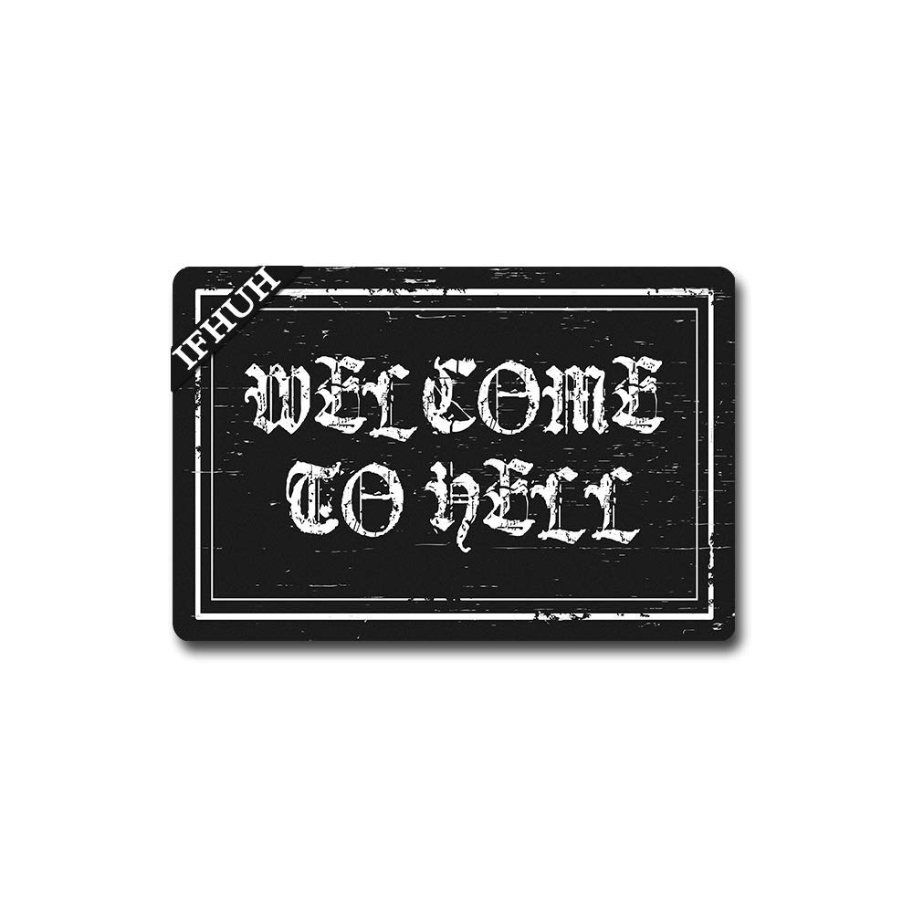 Funny 'Welcome to Hell' Doormat - Non-Slip Rubber Backing, 23.6x15.7 Inches - Indoor/Outdoor Welcome Mat for Front Door, Porch & Entryway - Humorous Home Decor Gift
