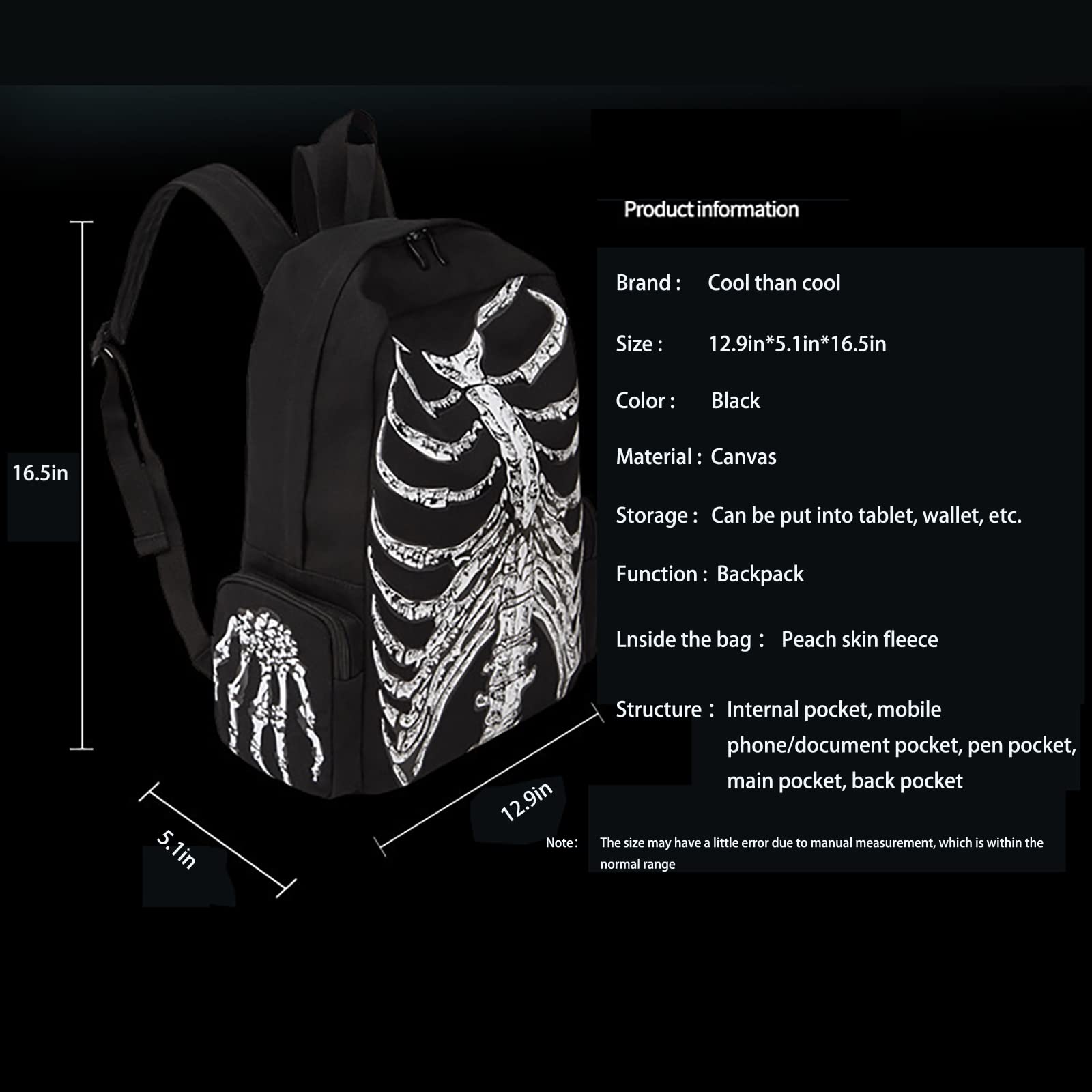**Gothic Skull Print Canvas Backpack for Men & Women - Trendy Casual Daypack for Halloween, School, Travel & Daily Use**
