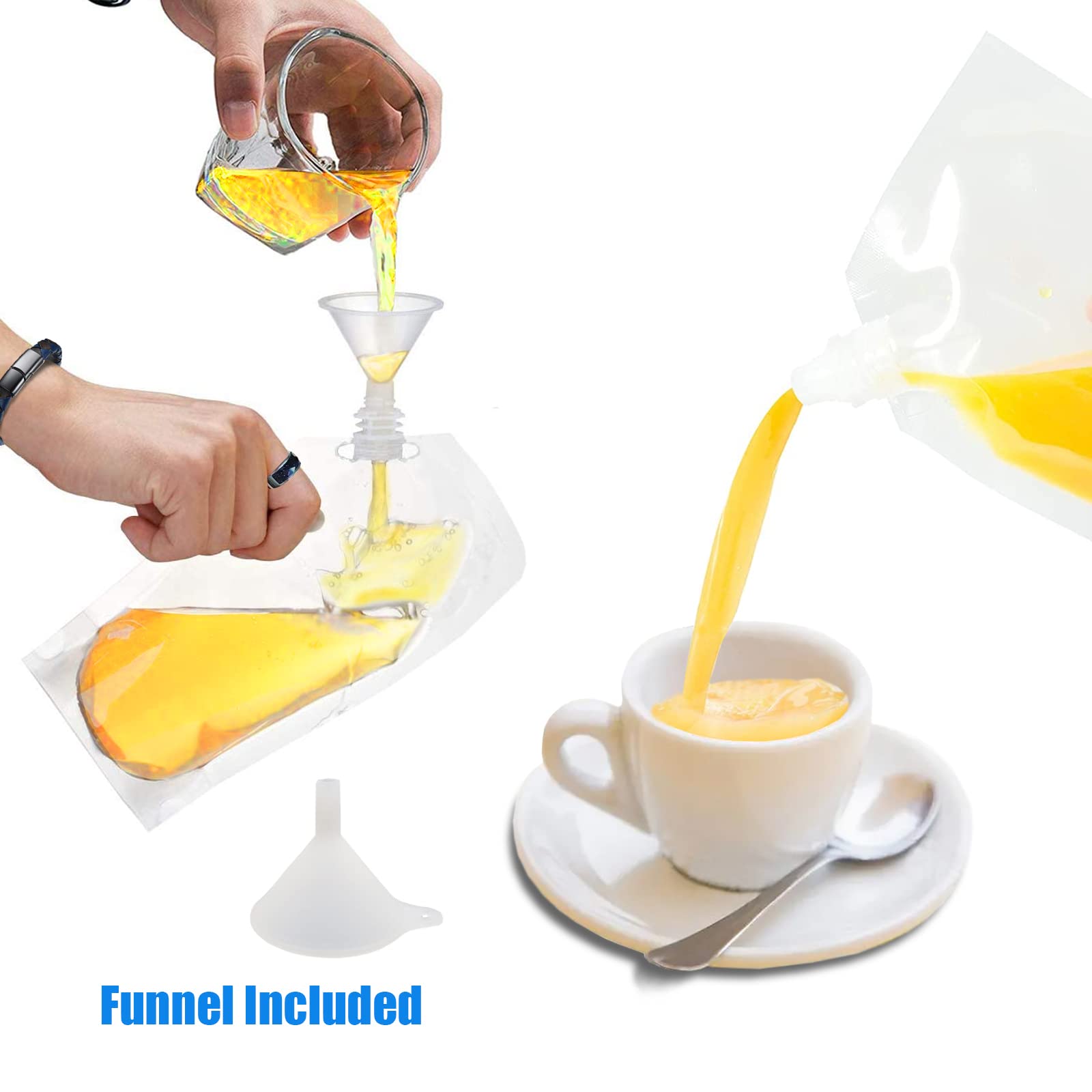 6-Piece Reusable Plastic Drink Flasks Set with Funnel - 8oz Each - Perfect for Travel, Camping & Outdoor Adventures - BPA-Free Leakproof Containers for Liquids