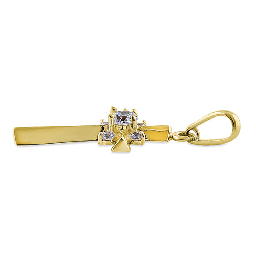 14K Solid Yellow Gold Ancient Cross CZ Pendant Necklace for Women - Elegant Religious Jewelry Gift for Baptism, Confirmation & Everyday Wear