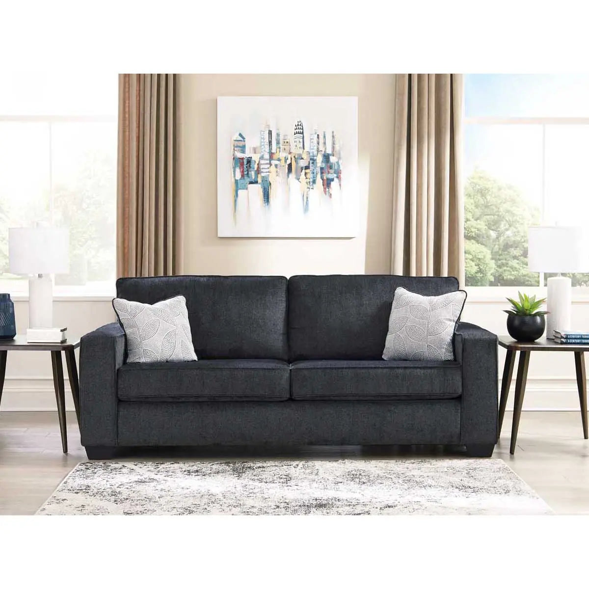 Altari Fabric Sofa in Slate - Modern Comfortable Living Room Couch for Small Spaces, Home Theater & Family Gatherings