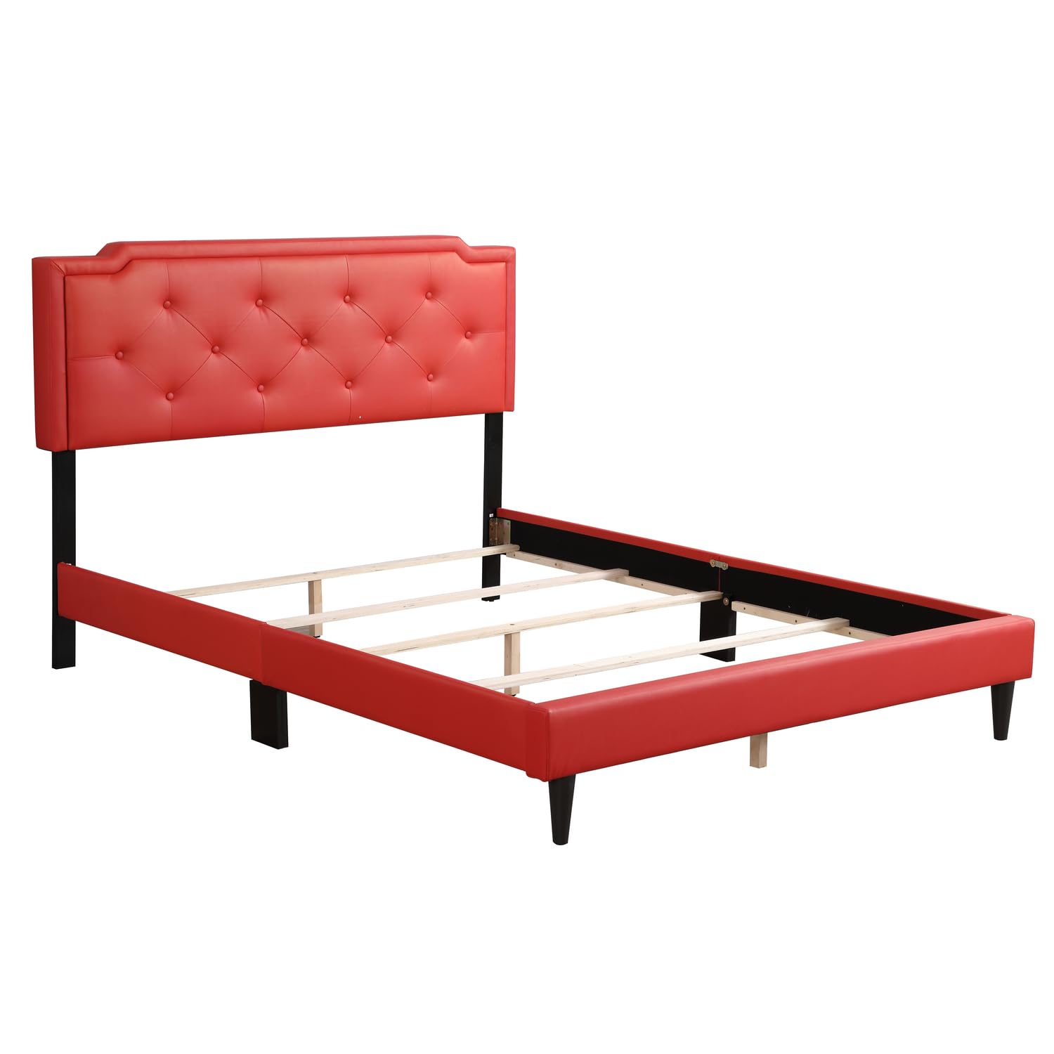 Modern Adjustable Panel Bed Frame - Queen Size, Dark Red Wood Finish - Ideal for Bedroom, Guest Room & Apartment Furniture