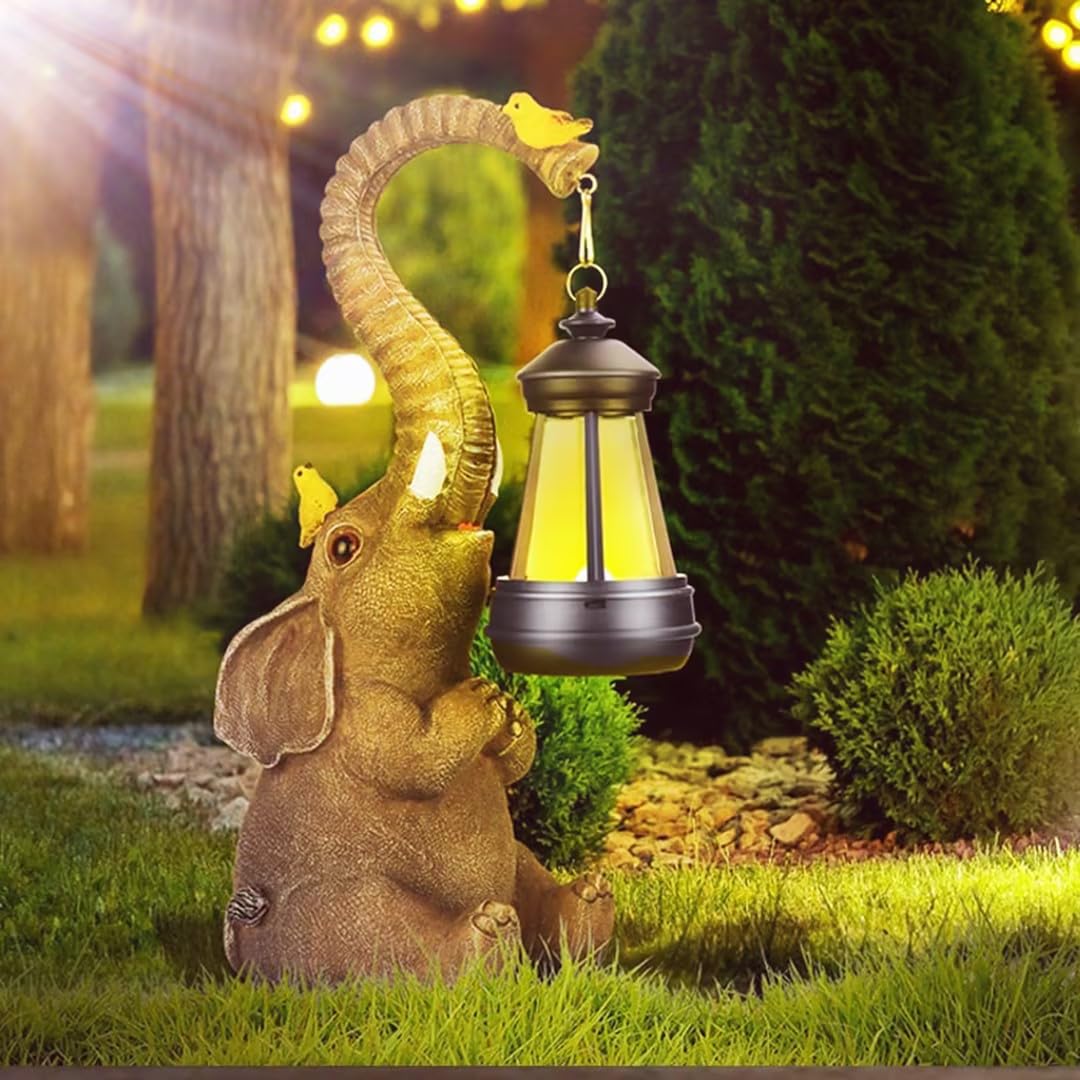 Solar Powered Elephant Statue with LED Lights - Unique Outdoor Decor for Garden, Yard, Porch & Balcony | Perfect Housewarming Gift for New Home, Christmas & Birthday Present for Mom, Grandma, Wife | Ideal for Patio Lighting & Landscape Decoration