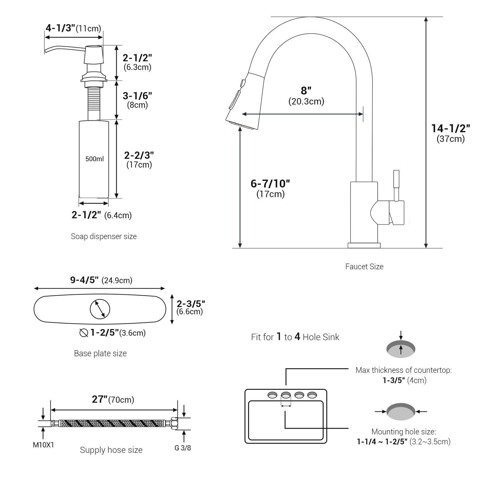 Hands-Free Touchless Kitchen Faucet with Pull-Down Sprayer & Soap Dispenser - Brushed Nickel Single Handle Sensor Faucet for 1 to 4 Hole Sinks - Ideal for Modern Kitchens, Busy Families & Hygienic Food Prep (Stainless Steel)