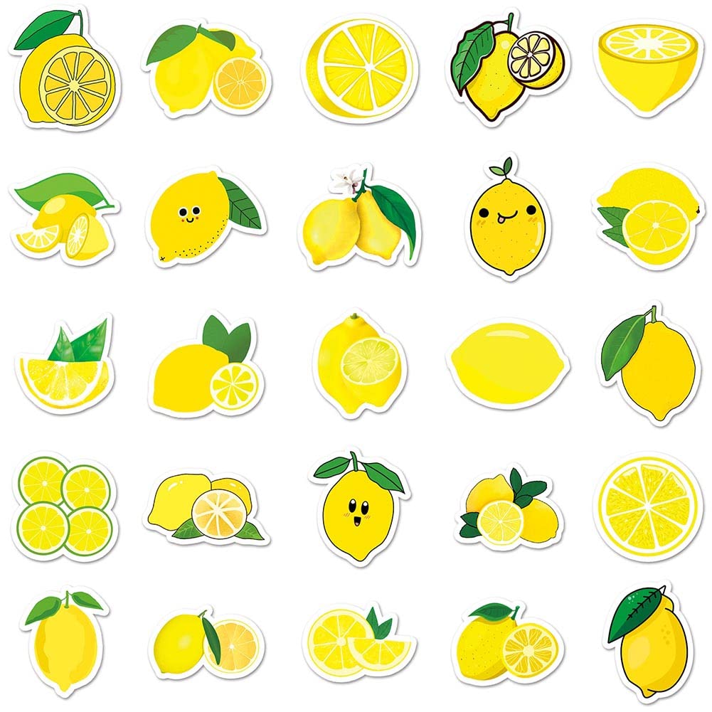50Pcs Lemon Waterproof Vinyl Stickers - Cute Lemon Decals for Water Bottles, Laptops, Luggage, Skateboards & Phones - Durable DIY Decor for Home, Office & School Supplies