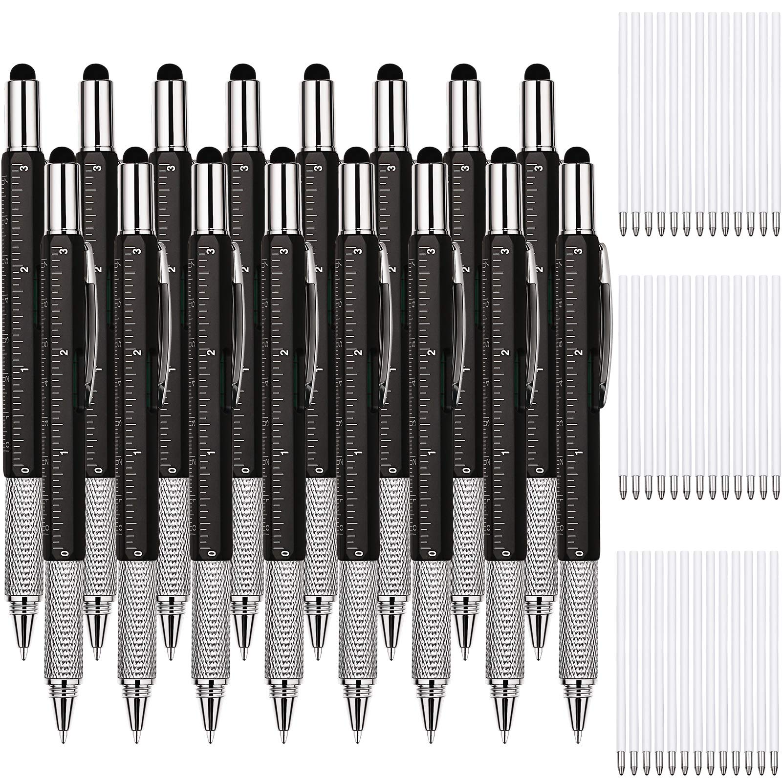 16-in-1 Multifunction Tech Pen with Ruler, Level Gauge & Ballpoint Refills - Premium Gift Pen Set for Men (Black) - Perfect for Office, DIY Projects, Camping & Everyday Carry