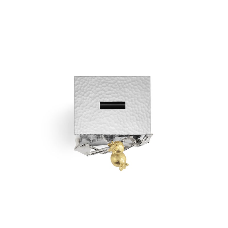 Pomegranate Silver & Gold Tzedakah Box - Elegant Jewish Charity Donation Box for Home, Synagogue & Gift Giving | Traditional Judaica Collectible for Hanukkah, Passover & Special Occasions