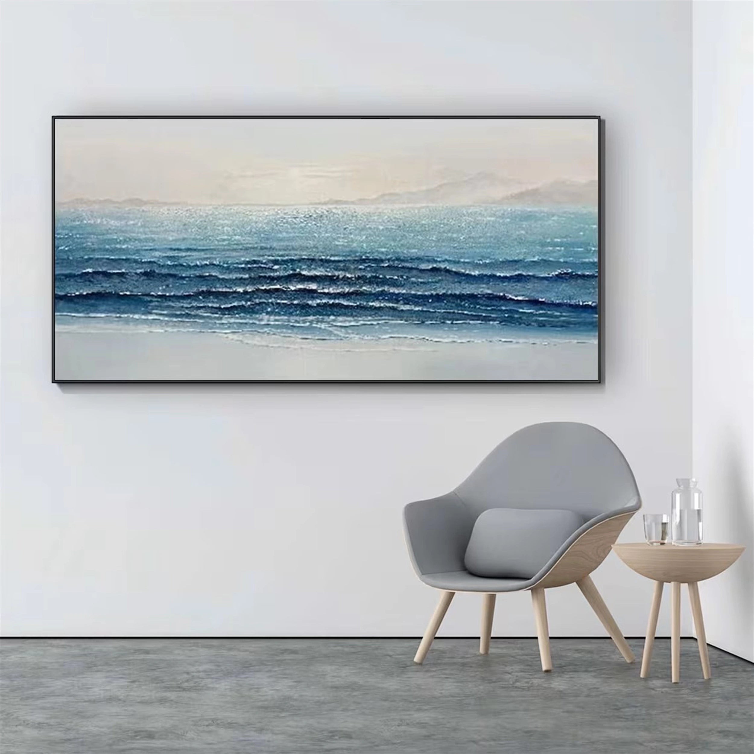 Ocean and Sky Painting #OS 068 - Handmade Seascape Wall Art for Home Decor, Office, Living Room & Bedroom