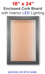 18x24 Inch LED Lighted Cork Bulletin Board with Lockable Metal Door - Waterproof Outdoor Message Board for Schools, Offices, and Home Entryways
