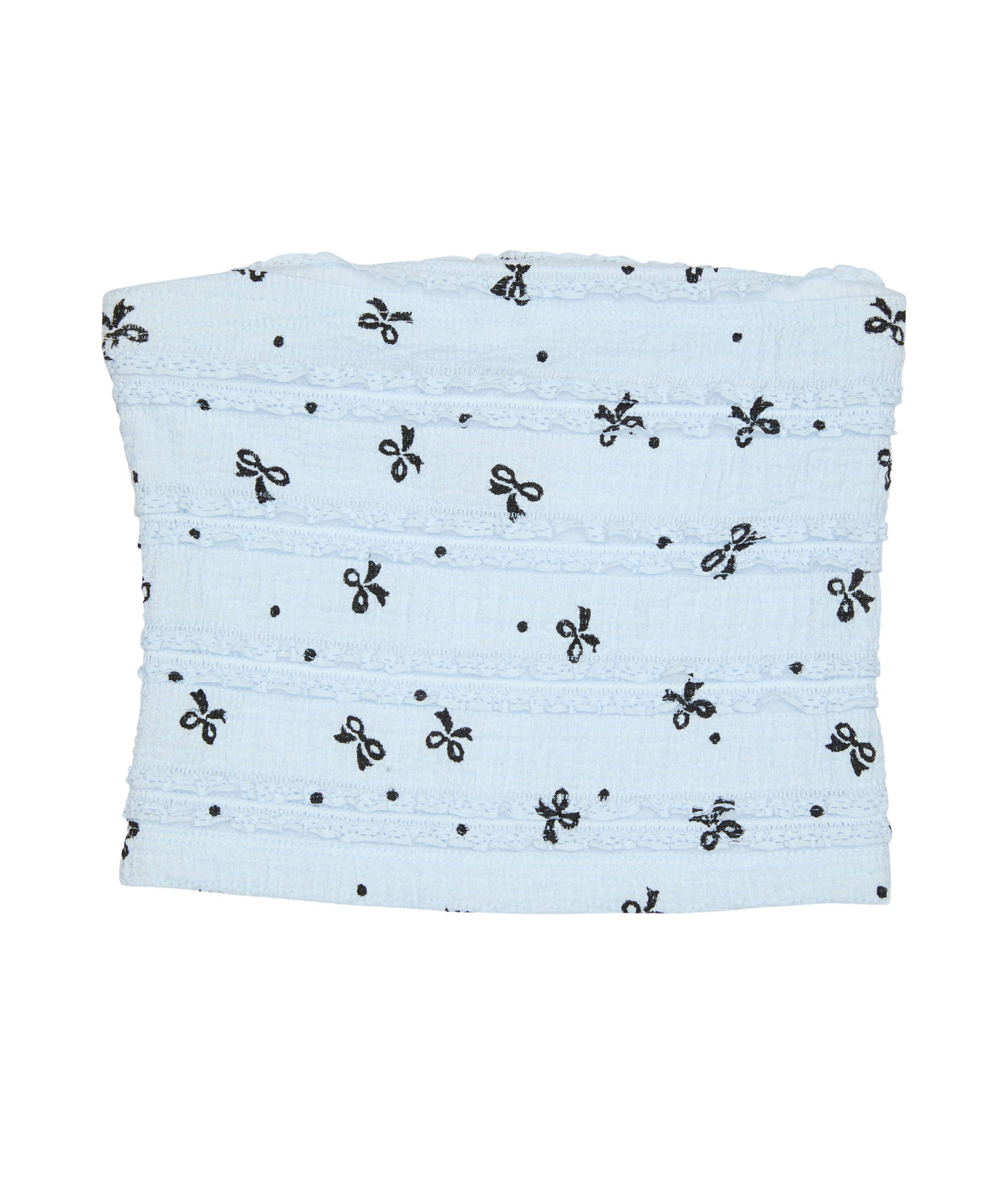 FBZ Girls Blue Floral Knit Bow & Lace Tube Top - Cute Summer Crop Top for Beach, Party, and Casual Outfits