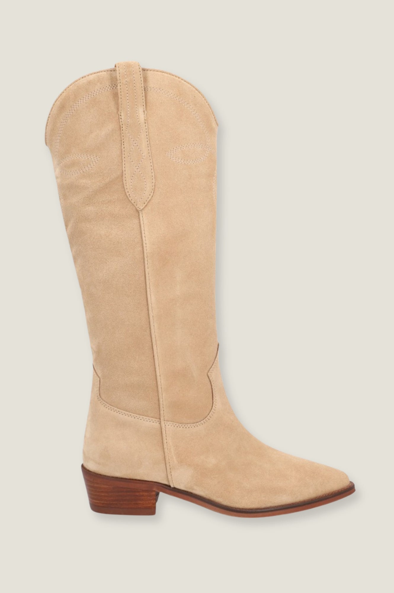 ALPE Cecille Women's Knee High Cowboy Boots in Beige - Western Fashion, Country Style, Comfortable Riding Boots for Everyday Wear and Outdoor Activities