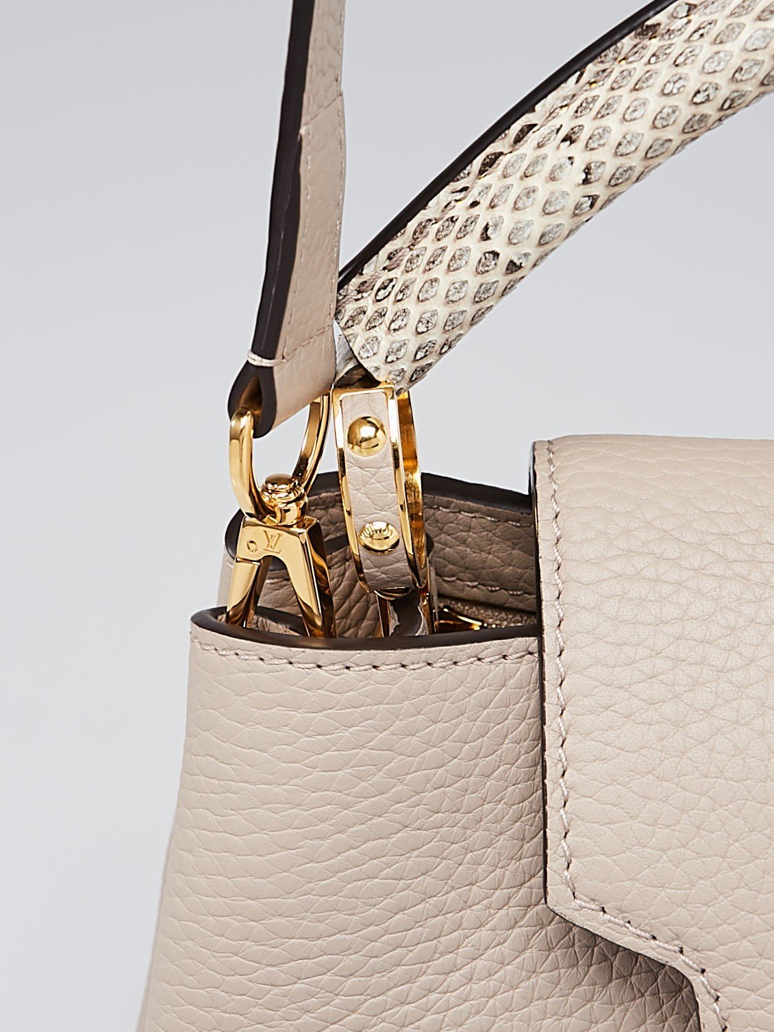 LV Capucines BB Handbag - Taurillon Leather with Python Accents in Galet Gray | Luxury Crossbody Bag for Women, Perfect for Date Night & Evening Events