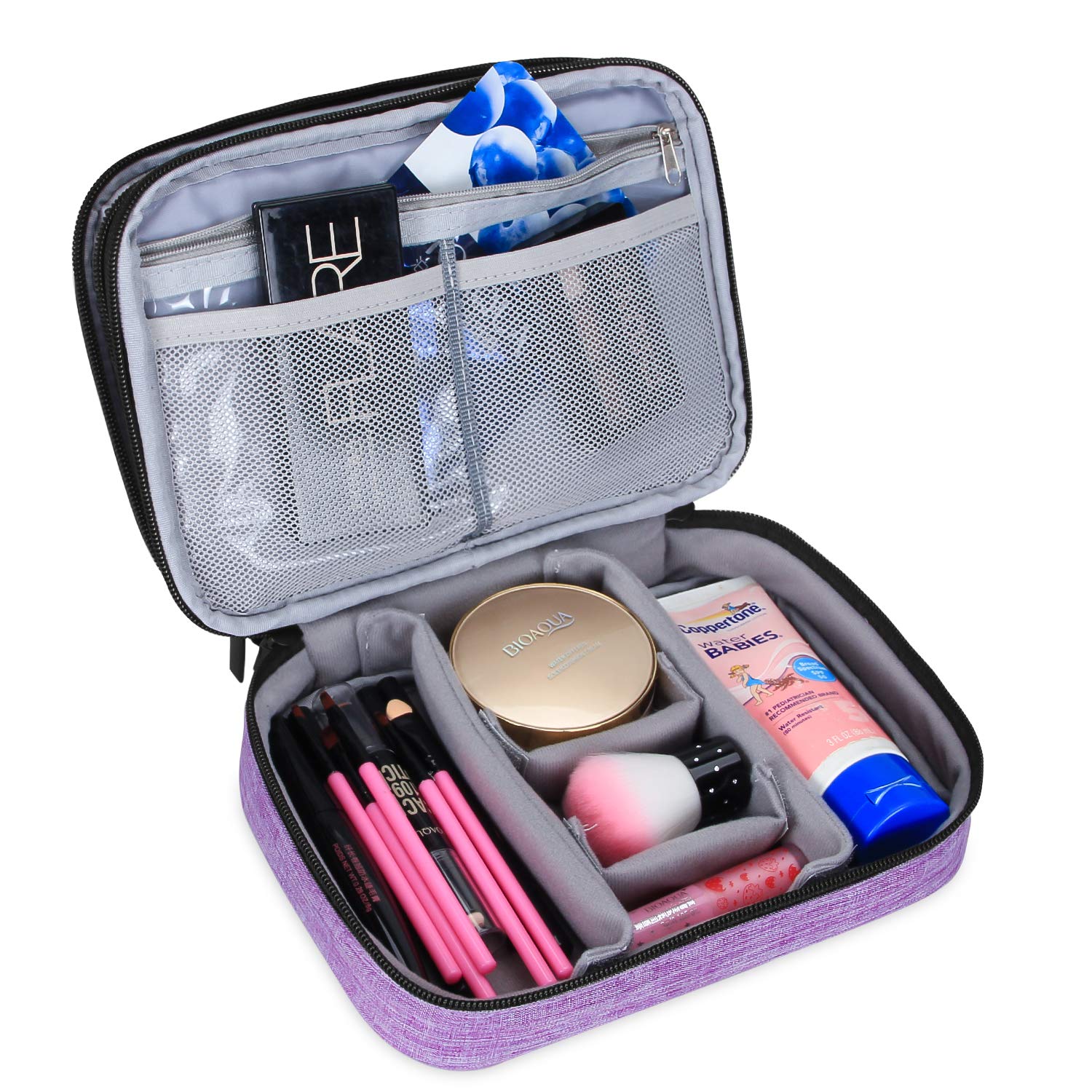 Teamoy Professional Travel Makeup Brush Organizer Bag - Medium Purple Cosmetic Case with Handle Strap (Fits 8.8