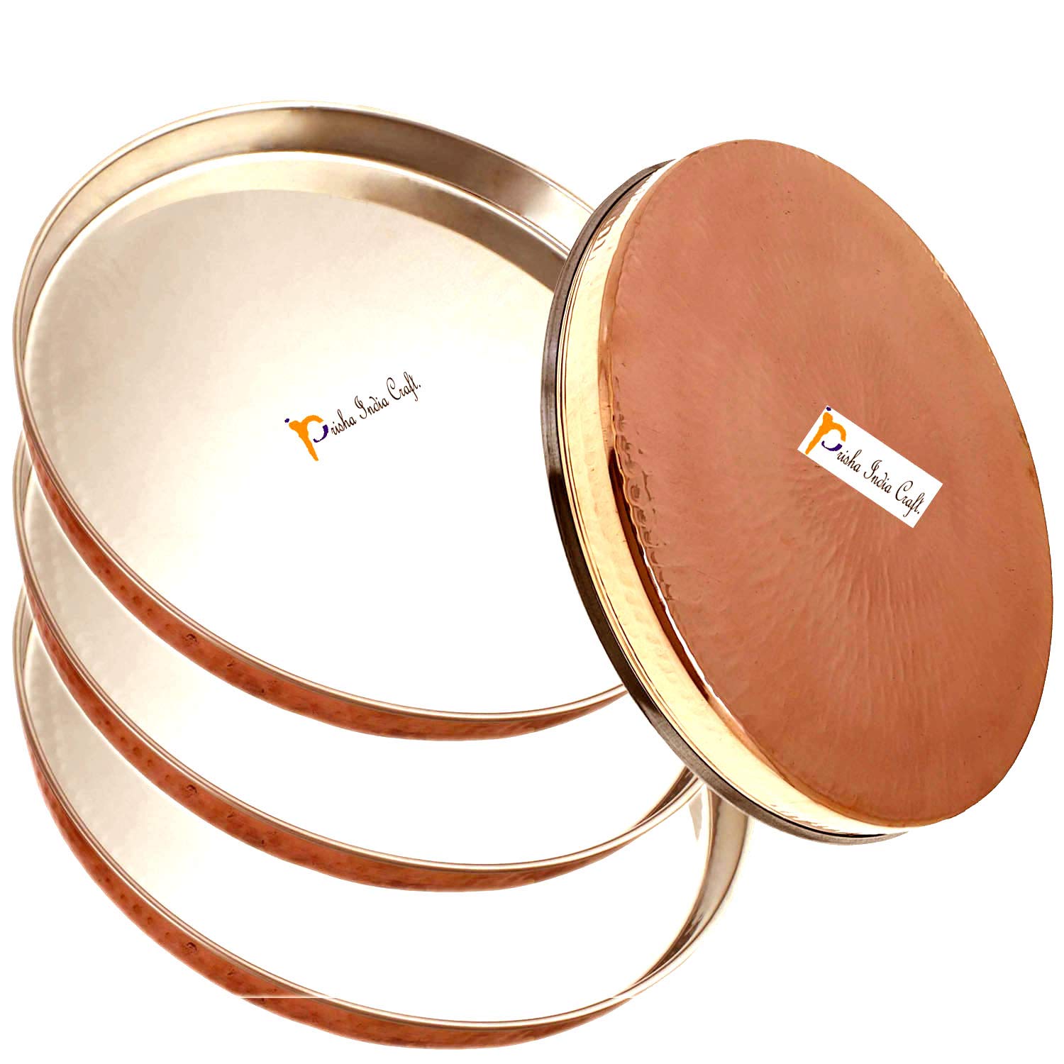 Premium 12-Inch Copper Stainless Steel Round Serving Platter Set (Pack of 4) - Elegant Dinnerware for Parties, Buffets & Indian Thali Meals - Dishwasher Safe & Rust-Resistant