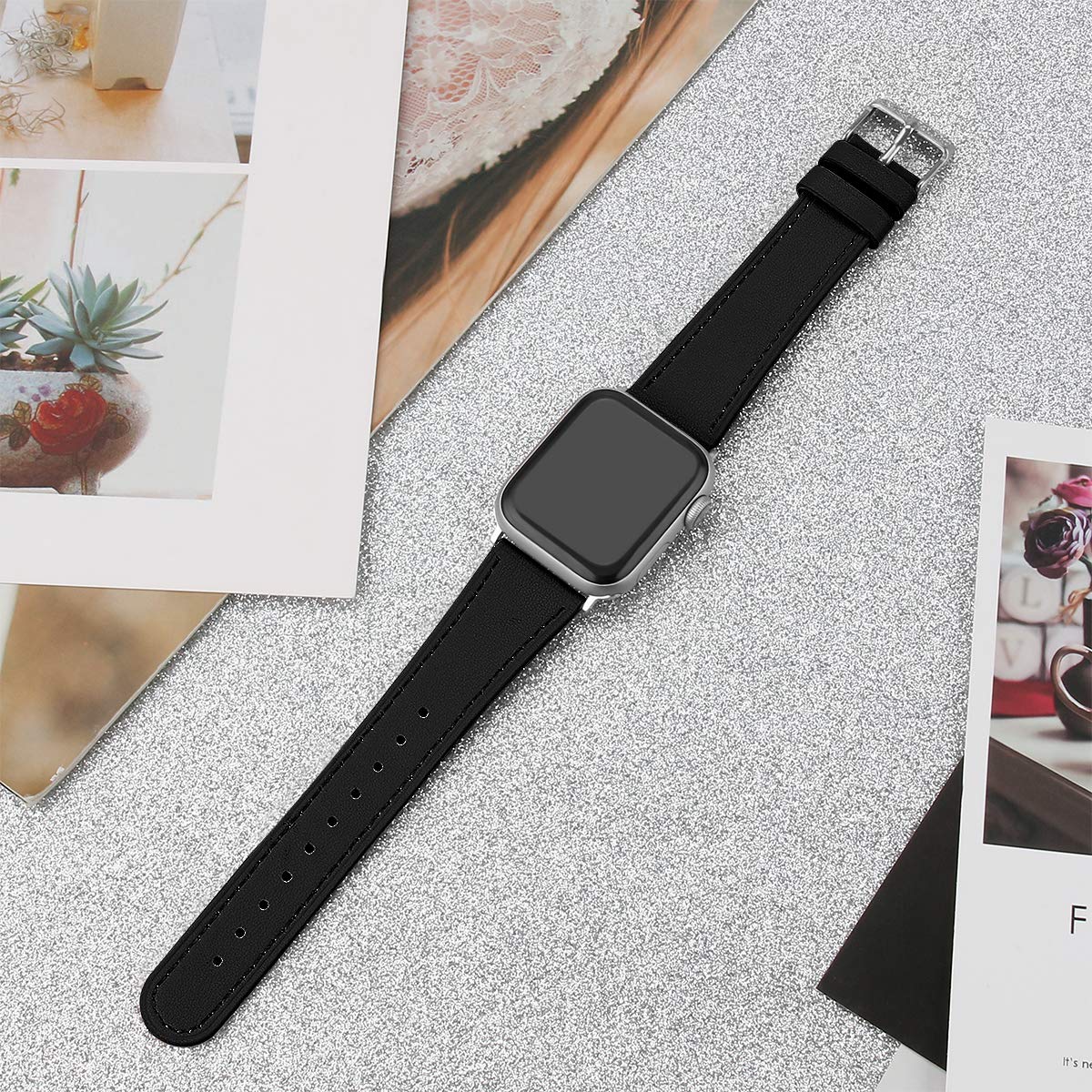 Genuine Leather Apple Watch Band 42mm 44mm - Premium Replacement Strap Compatible with iWatch Series 6/5/4/3/2/1 & SE - Soft Comfortable Watch Band for Men & Women - Perfect for Work, Gym & Everyday Wear