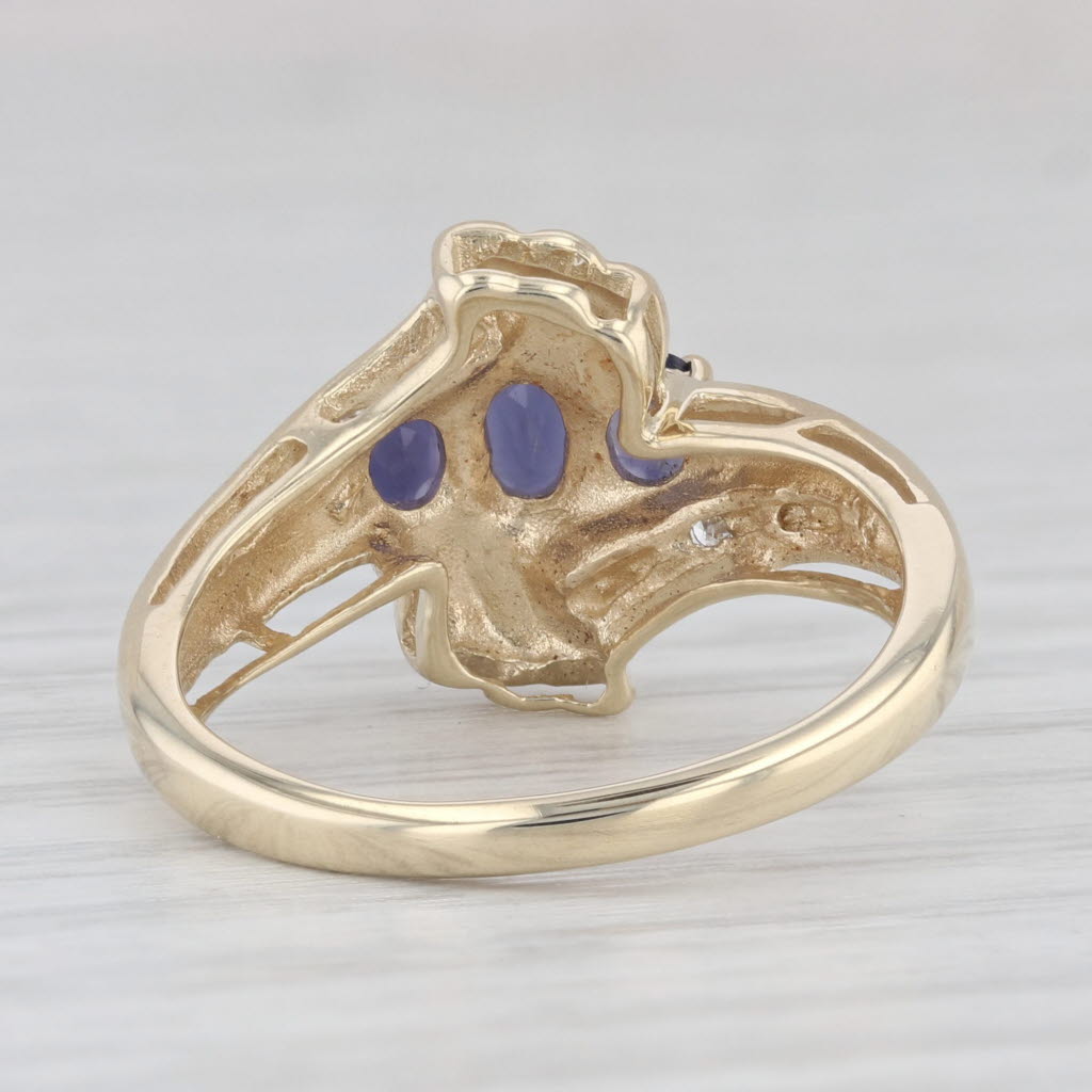 0.50ctw Iolite Three Stone Bypass Ring in 10k Yellow Gold - Size 7.25 - Perfect for Engagement, Anniversary Gifts & Special Occasions