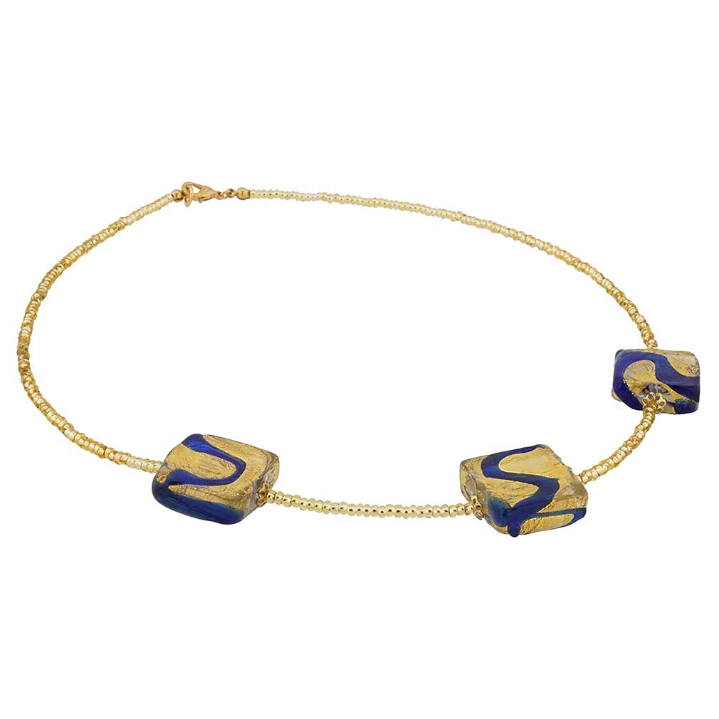 Venetian Murano Glass Royal Blue Square Necklace - Handmade Italian Jewelry for Women, Gift for Her, Perfect for Weddings & Special Occasions