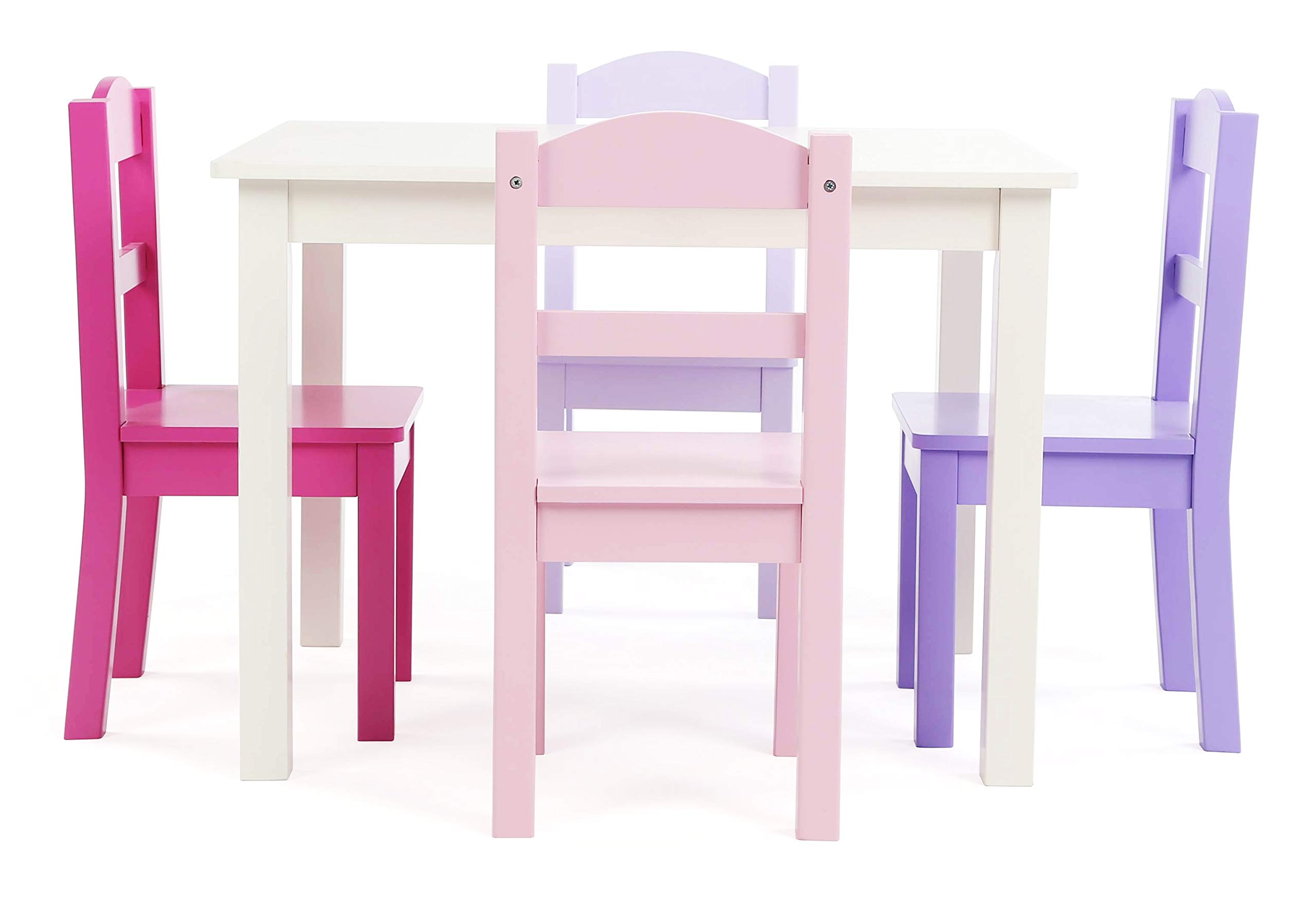 Humble Crew Kids Wood Table and 4 Chairs Set - White, Pink, Purple | Children's Playroom Furniture for Arts, Crafts & Snack Time | Durable Wooden Table & Chair Set for Toddlers & Preschoolers