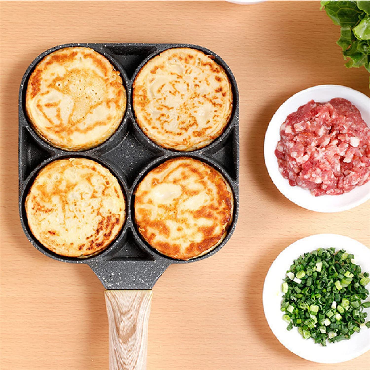 Nonstick 4-Hole Egg Frying Pan - Pancake Maker for Perfect Omelets, Breakfast Sandwiches & Steak - Ideal for Home Cooking, Camping & RV Trips - Easy Clean Breakfast Cookware Set