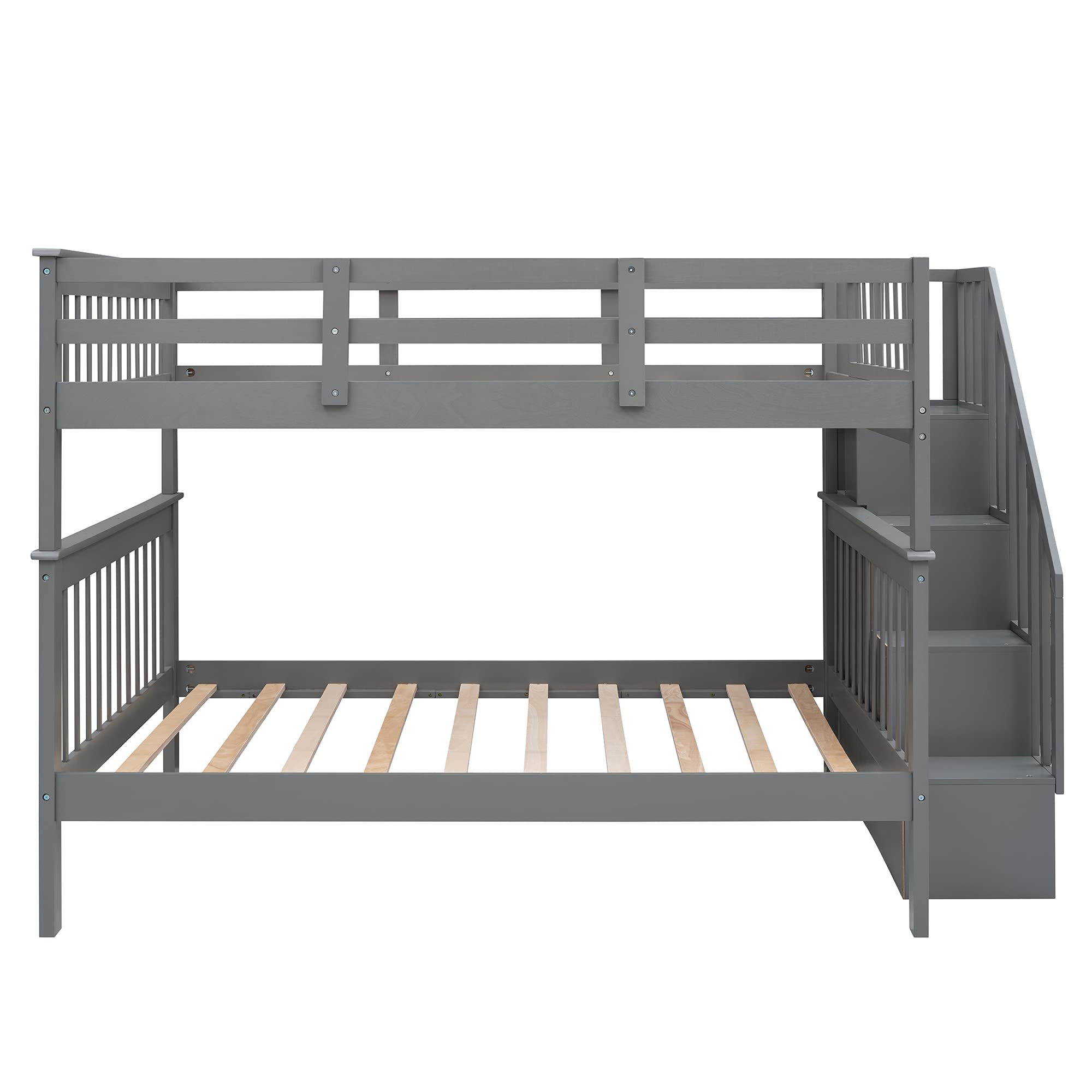 Harper & Bright Designs Full Over Full Wood Bunk Beds with Stairway & Storage, Convertible Bunk Bed Frame for Adults, Kids, Teens - Grey | Space-Saving Solution for Bedrooms, Guest Rooms & Vacation Homes