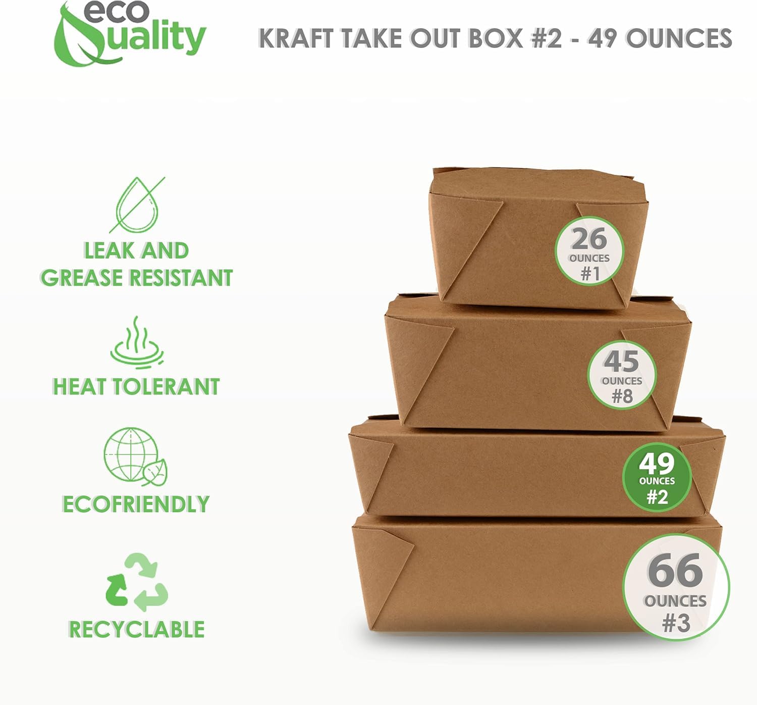 EcoQuality 49 oz Kraft Brown Microwaveable Take Out Food Containers - Leak & Grease Resistant To-Go Boxes for Restaurants, Catering, Food Trucks - Recyclable Lunch Boxes (Pack of 400) - Perfect for Hot Meals, Leftovers & Food Delivery Services