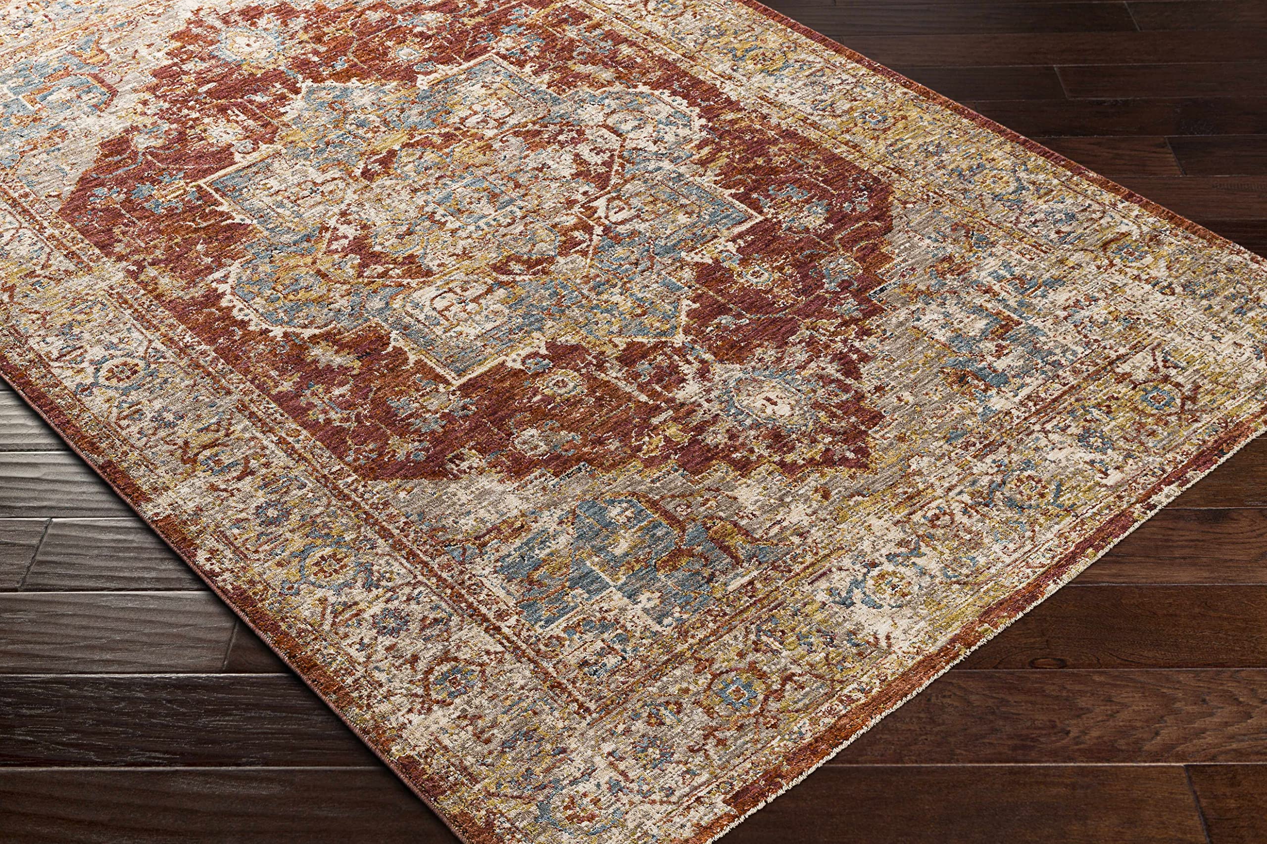 Hauteloom Powassan Modern Area Rug for Living Room & Bedroom - Soft Gray, Beige, Red - 9' x 12'2