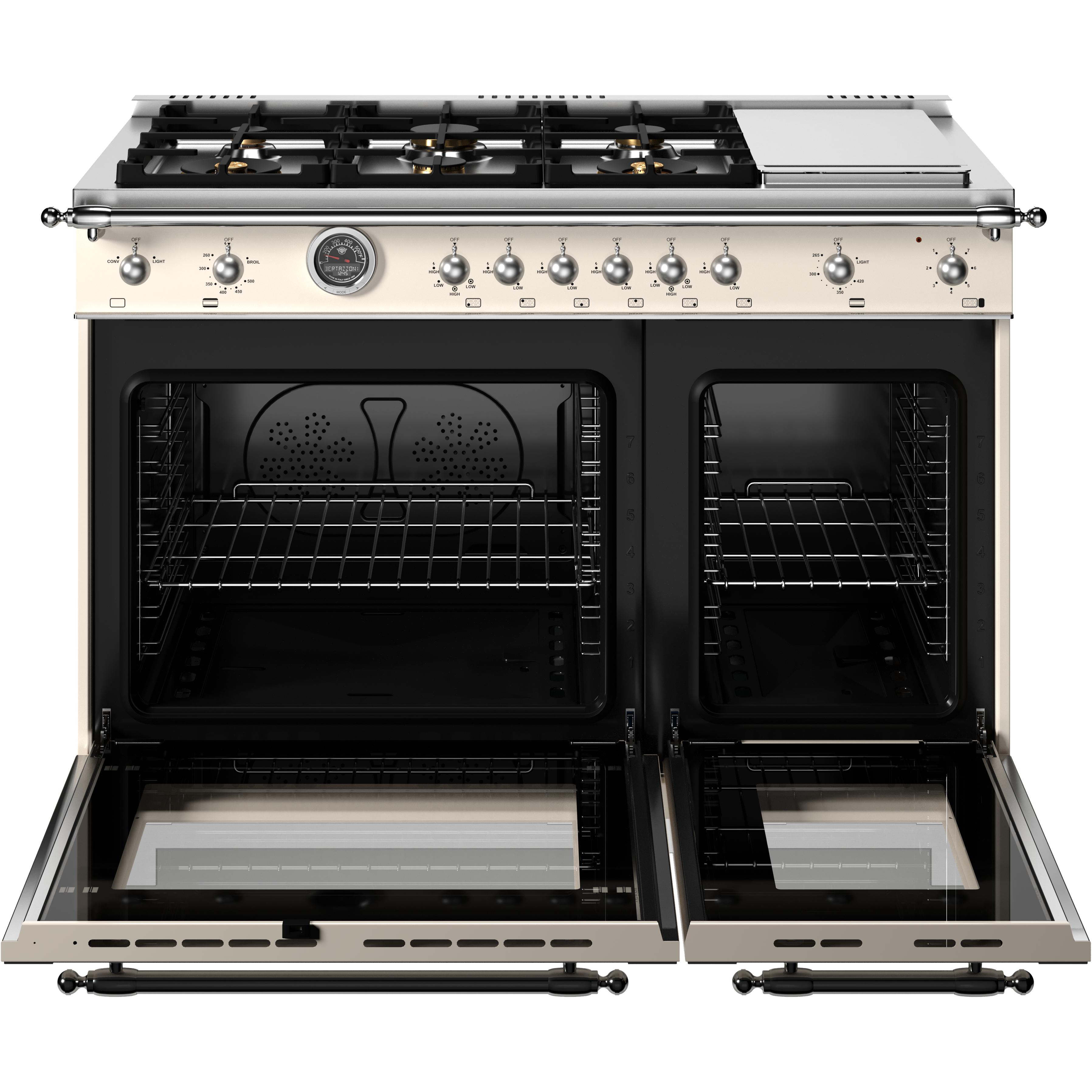 Bertazzoni HER486BTFGMAVT 48-Inch Freestanding Gas Range - Professional Italian Kitchen Stove with 6 Burners & Convection Oven for Home Chefs & Gourmet Cooking