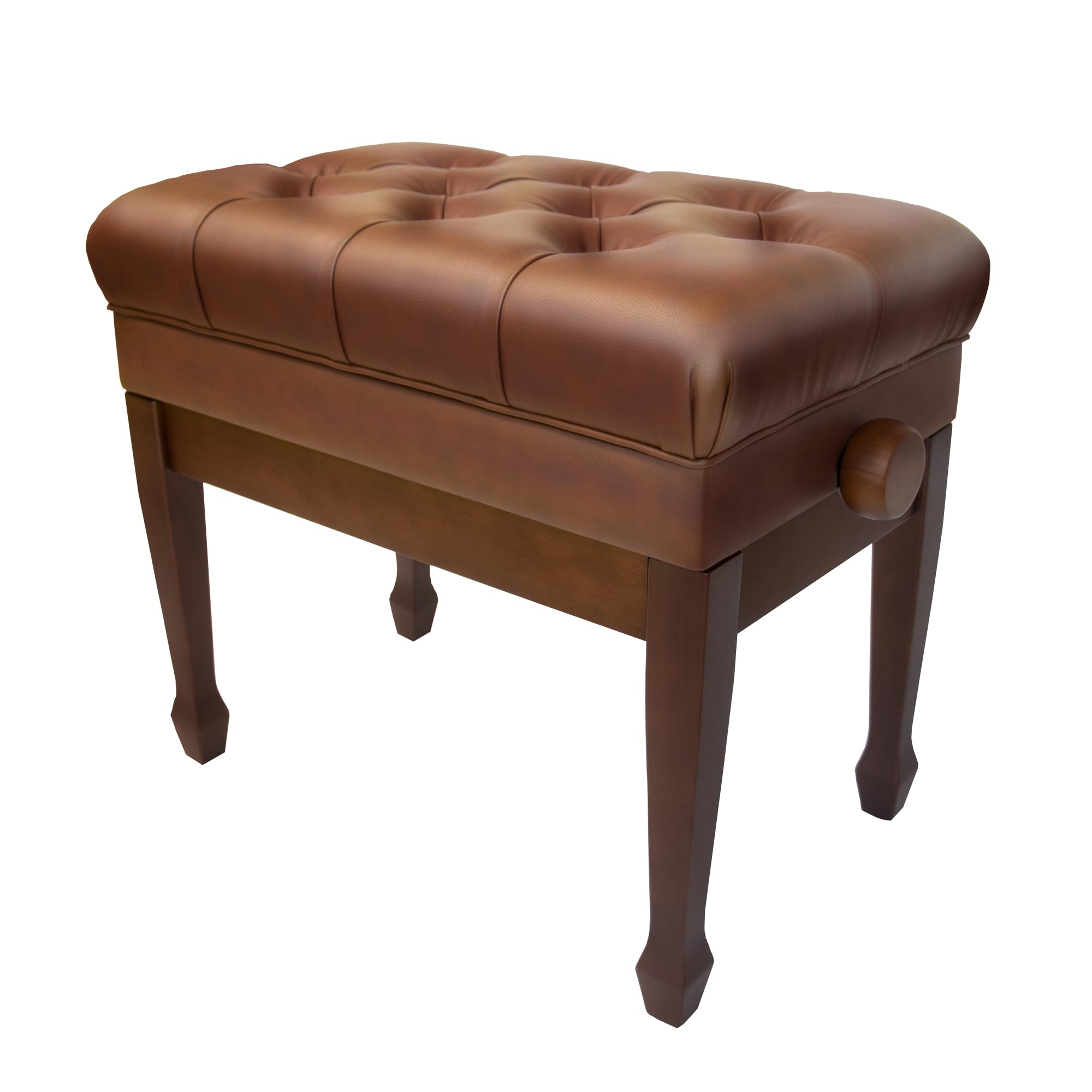Adjustable Brown Piano Bench with Storage - Genuine Leather Walnut Piano Stool with Padded Cushion - Perfect for Home, Studio & Music Practice