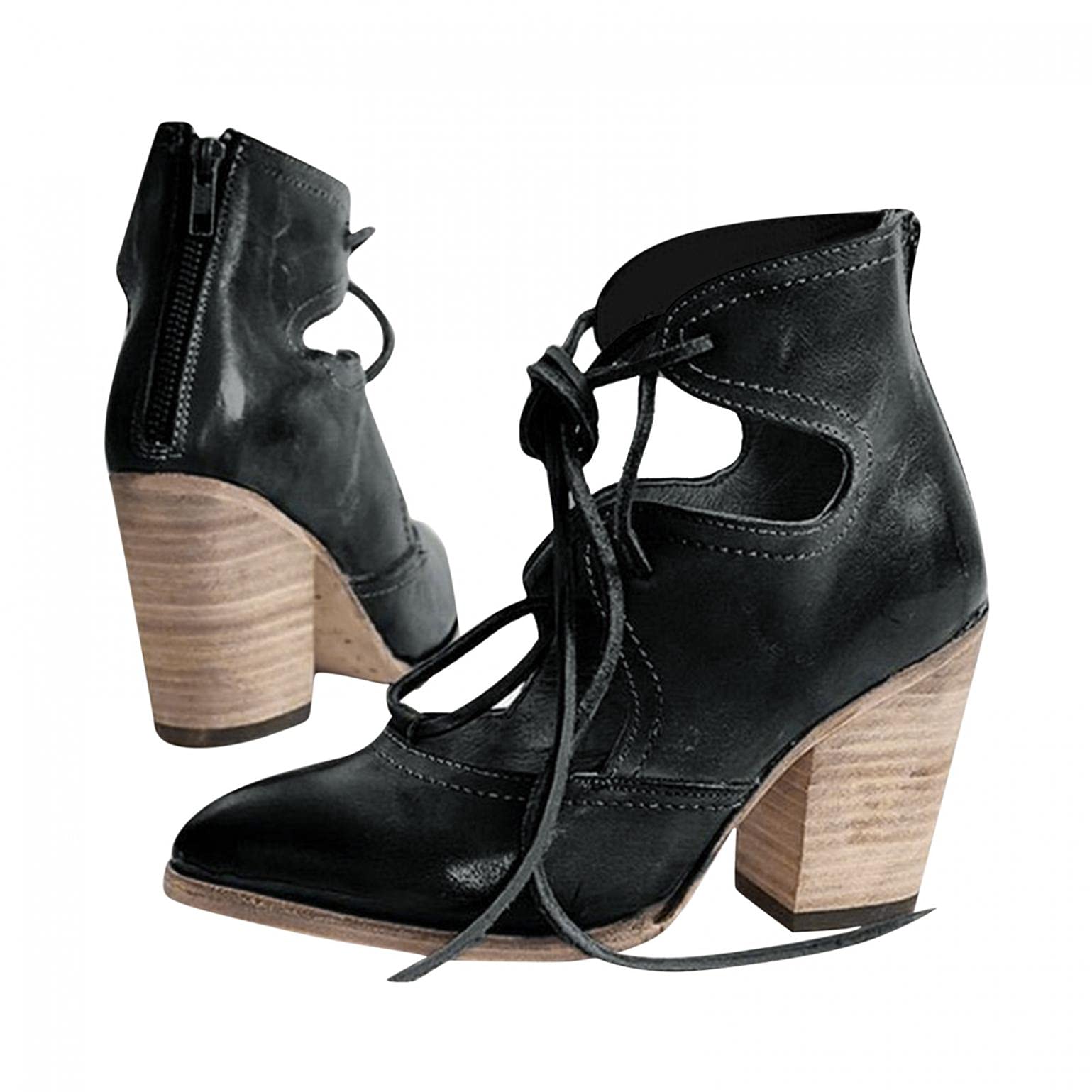Eduavar Women's Low Heel Ankle Boots - Fashion Round Toe Hollow Out Casual Booties for Combat & Outdoor Wear | Perfect for Fall, Winter & Everyday Street Style