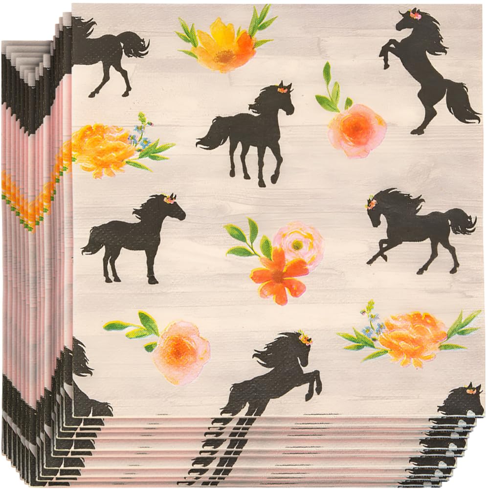 HORSE PARTY LUNCH NAPKINS - 16 Pack Disposable Horse Themed Napkins for Birthday Party, Baby Shower & Western Theme Decorations - Perfect for Cowboy Party Supplies and Farm Animal Celebrations