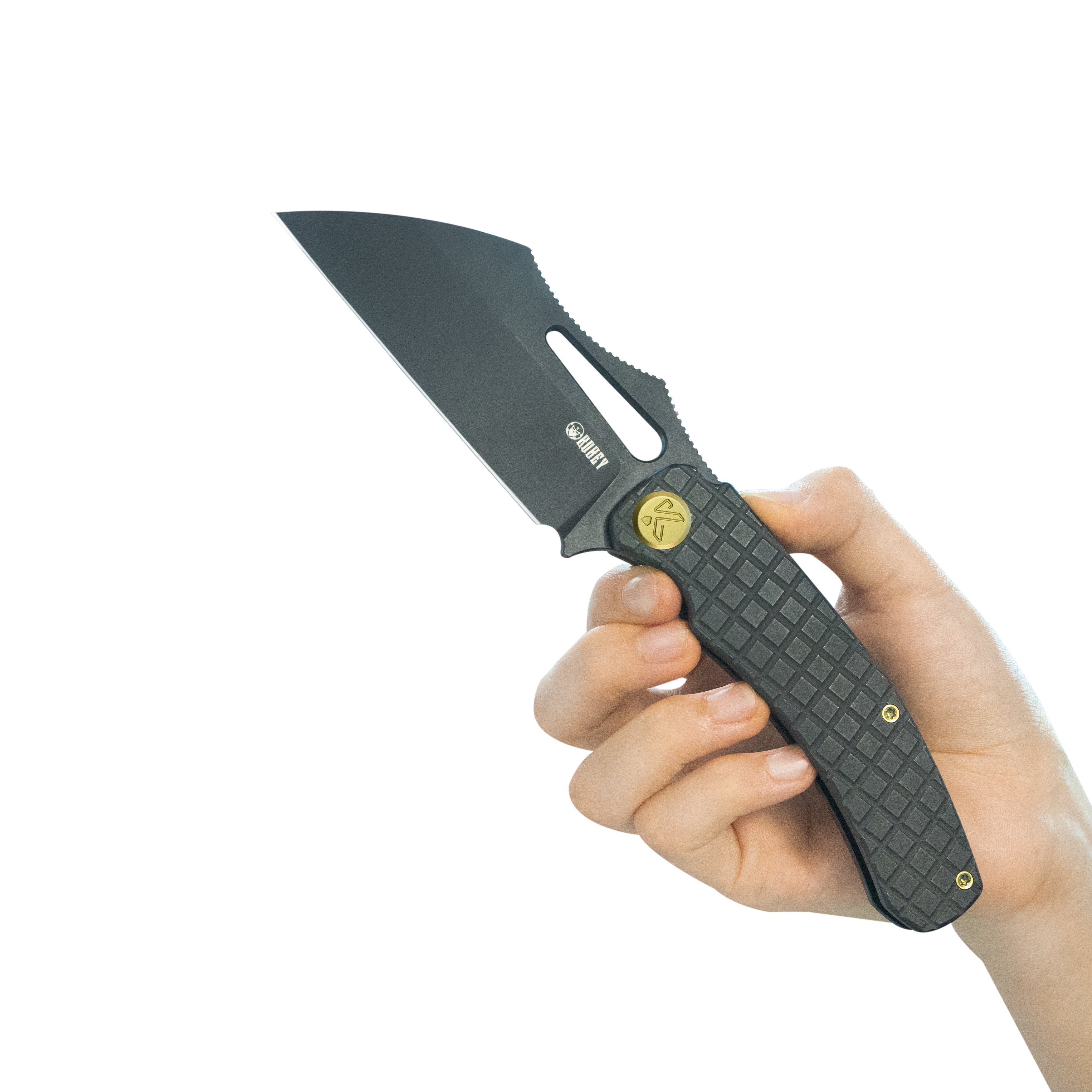 Kubey Sylow Folding Pocket Knife - Black Darkwash Titanium Handle, 3.46