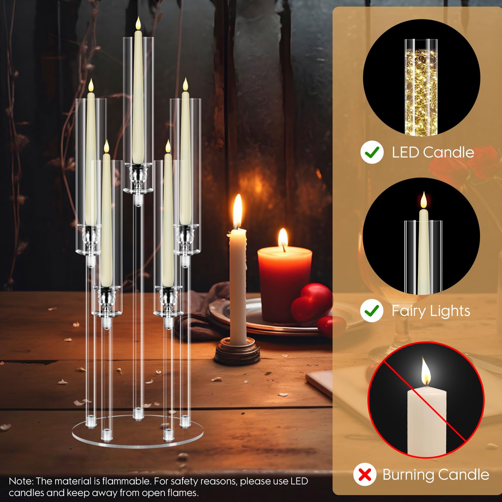 4 Sets 5-Arm Clear Acrylic Candelabra Centerpieces - 27